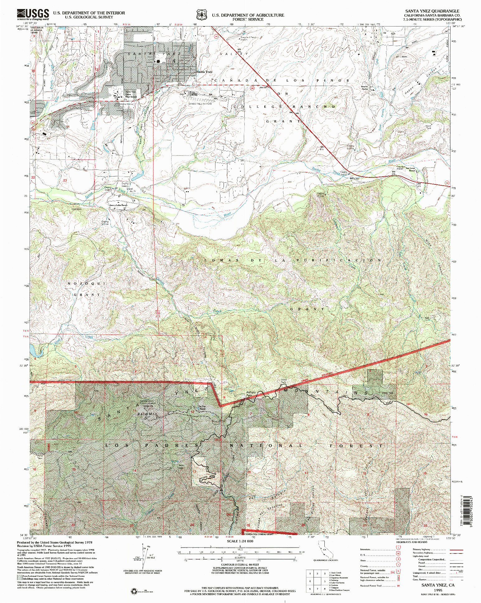 USGS 1:24000-SCALE QUADRANGLE FOR SANTA YNEZ, CA 1995