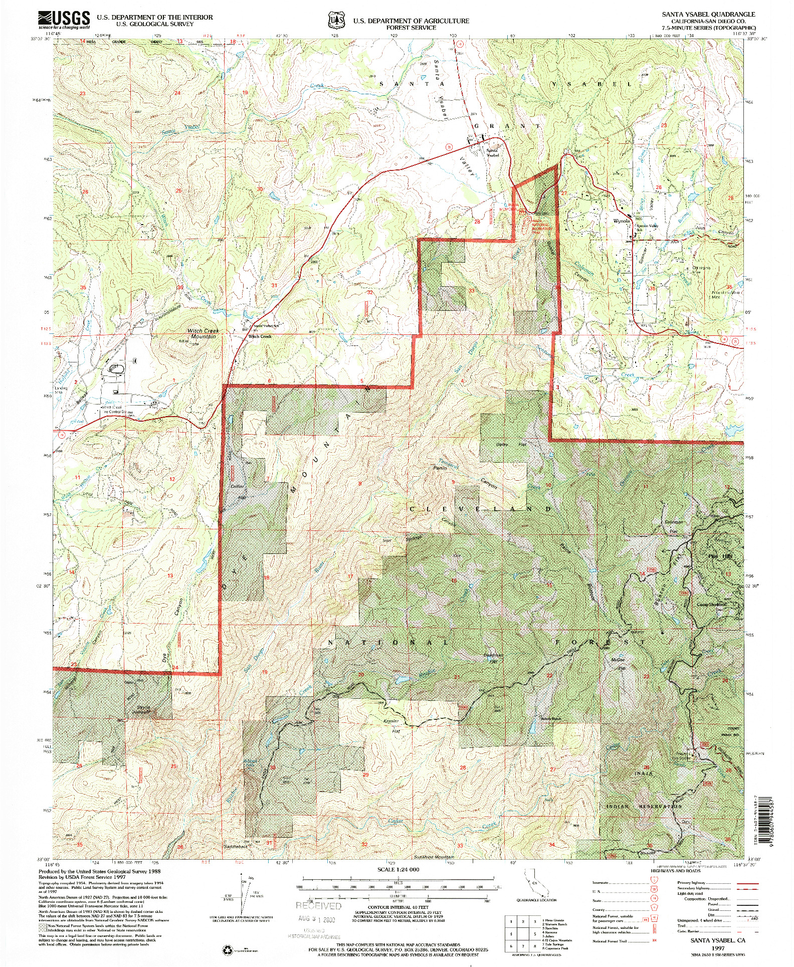 USGS 1:24000-SCALE QUADRANGLE FOR SANTA YSABEL, CA 1997