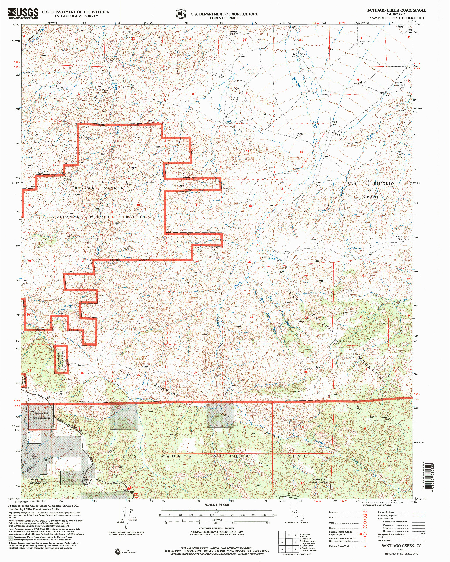 USGS 1:24000-SCALE QUADRANGLE FOR SANTIAGO CREEK, CA 1995