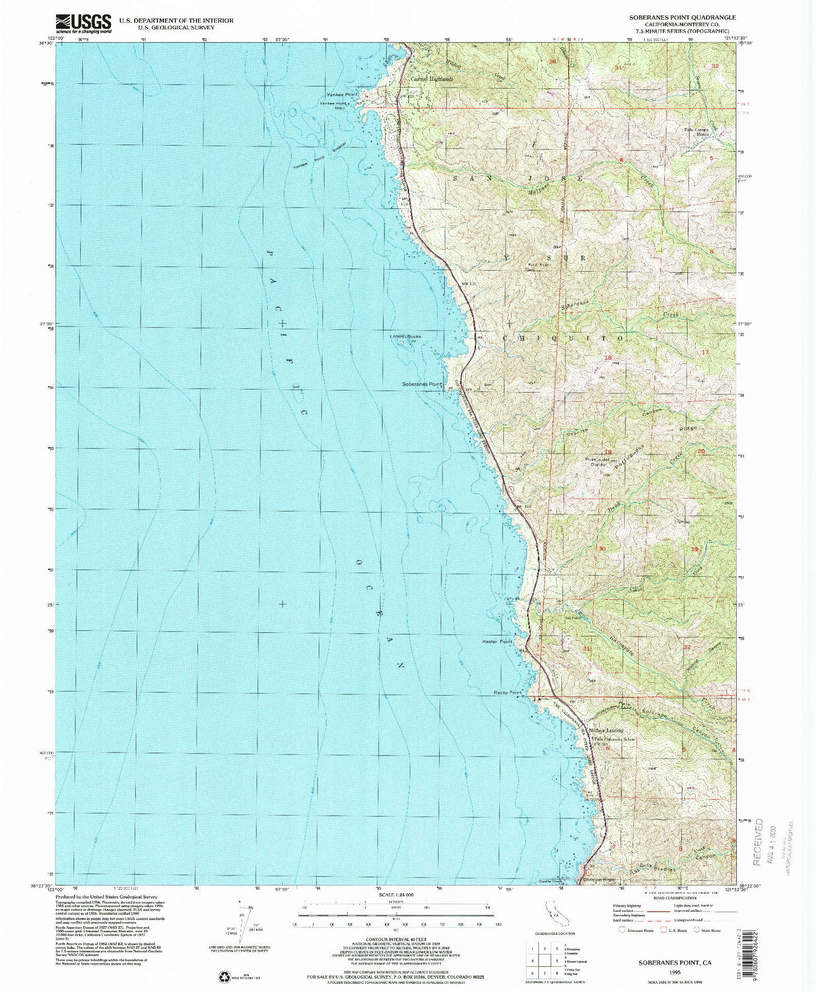 USGS 1:24000-SCALE QUADRANGLE FOR SOBERANES POINT, CA 1995