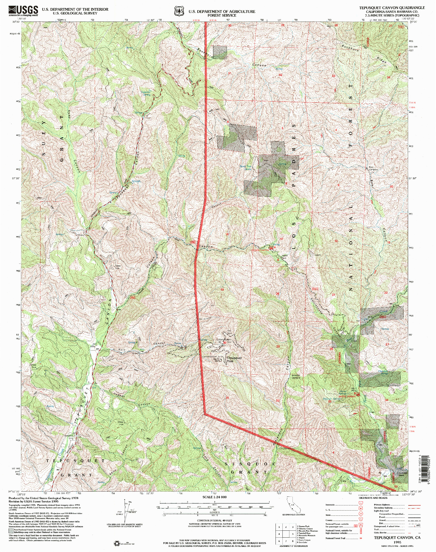 USGS 1:24000-SCALE QUADRANGLE FOR TEPUSQUET CANYON, CA 1995