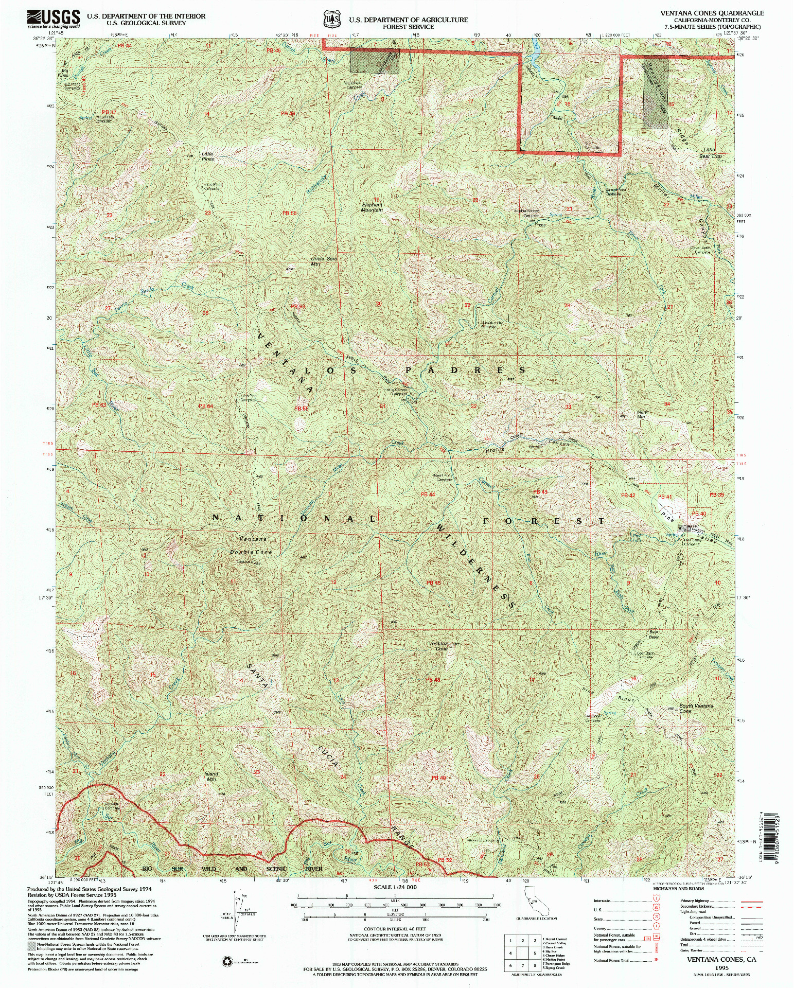 USGS 1:24000-SCALE QUADRANGLE FOR VENTANA CONES, CA 1995