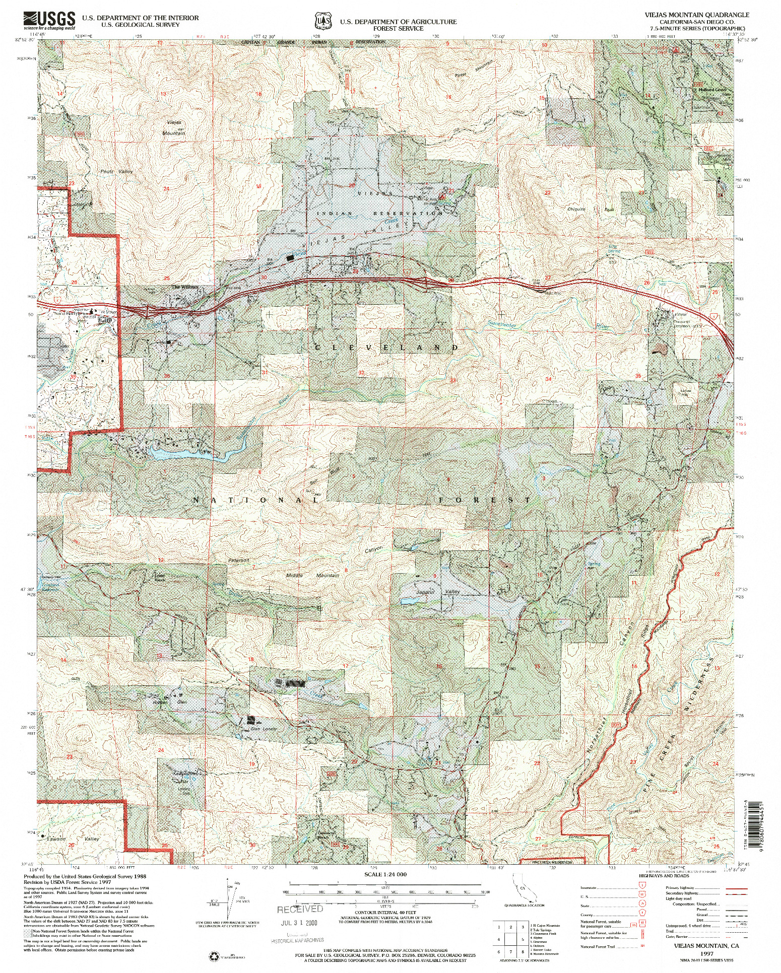 USGS 1:24000-SCALE QUADRANGLE FOR VIEJAS MOUNTAIN, CA 1997