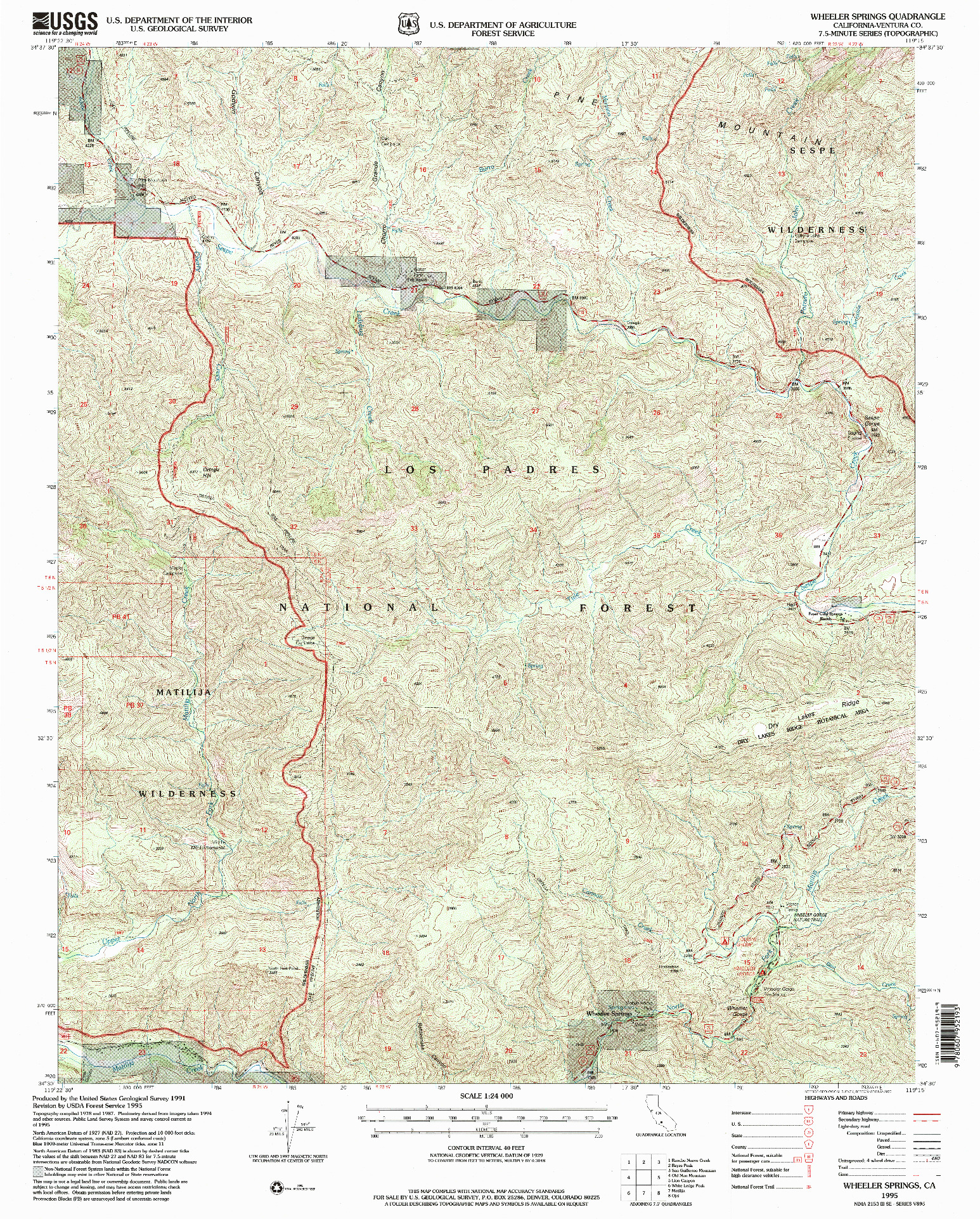 USGS 1:24000-SCALE QUADRANGLE FOR WHEELER SPRINGS, CA 1995