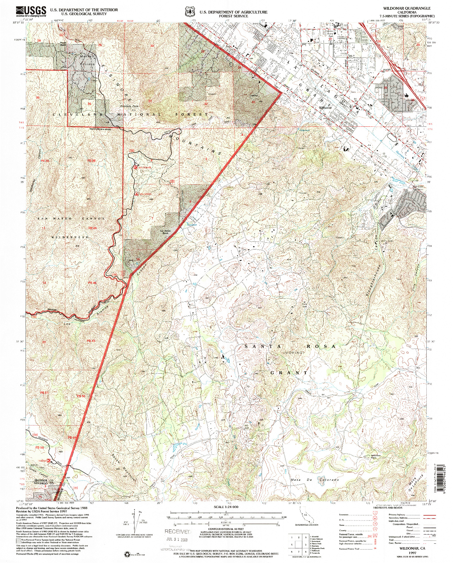 USGS 1:24000-SCALE QUADRANGLE FOR WILDOMAR, CA 1997