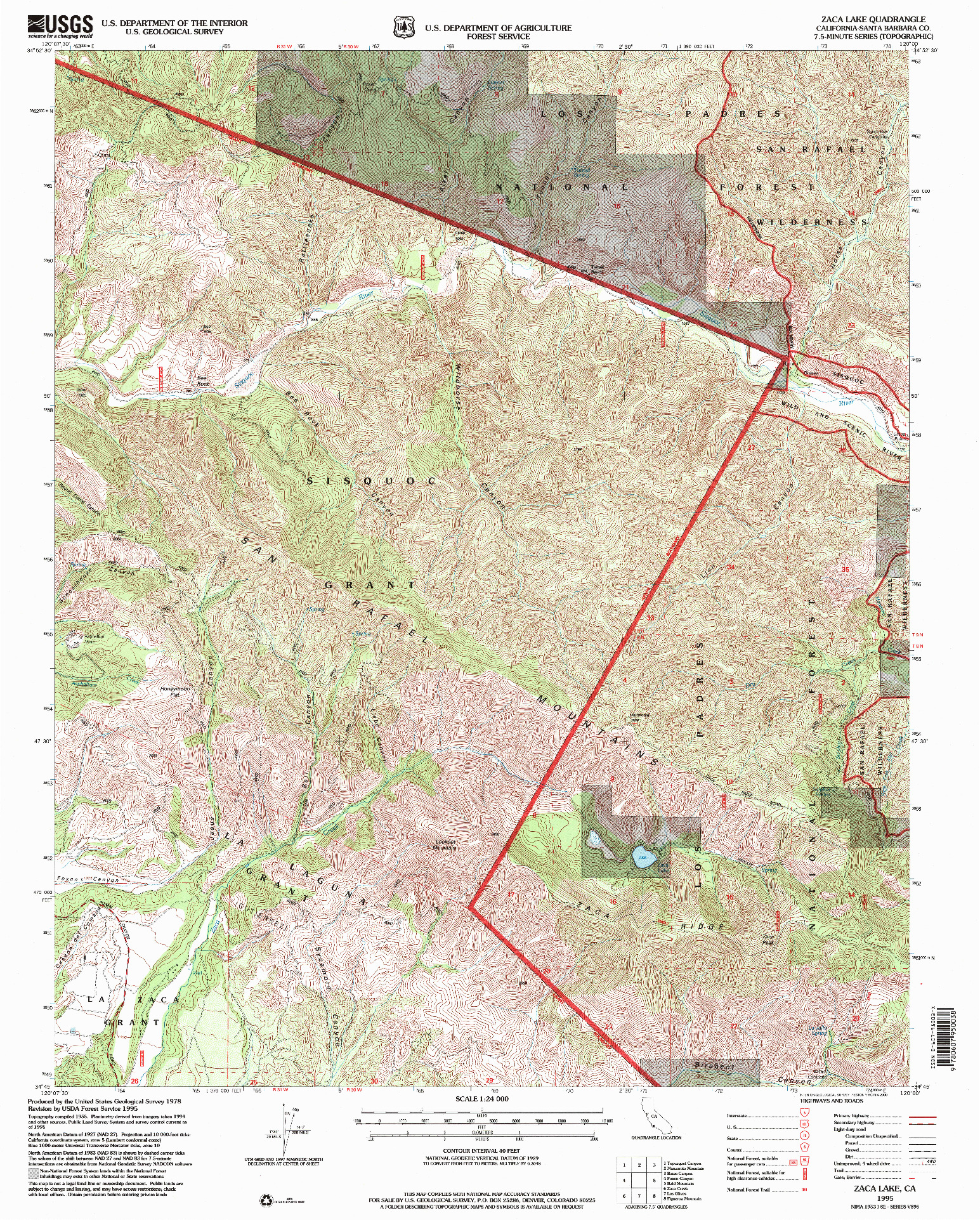 USGS 1:24000-SCALE QUADRANGLE FOR ZACA LAKE, CA 1995