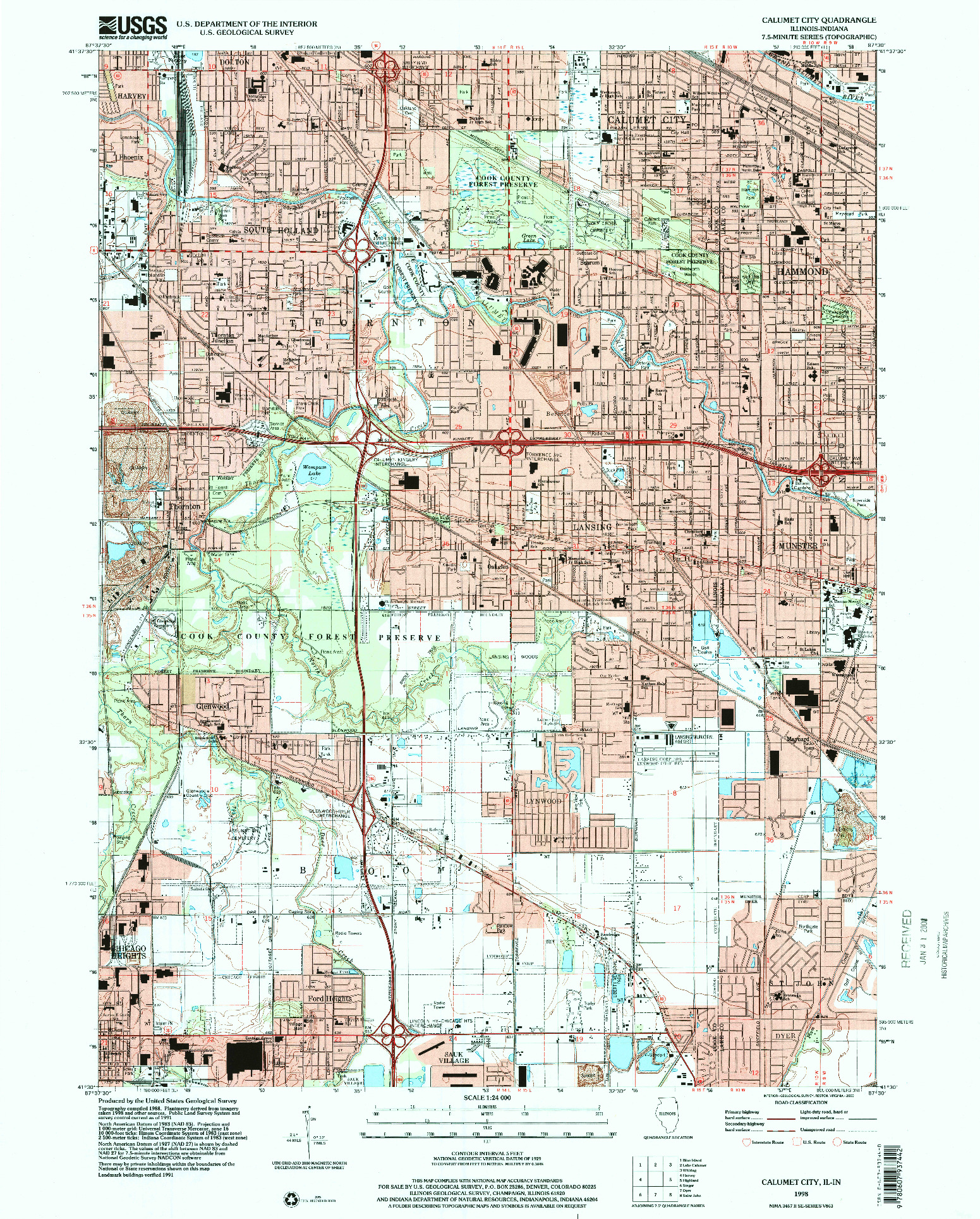 USGS 1:24000-SCALE QUADRANGLE FOR CALUMET CITY, IL 1998