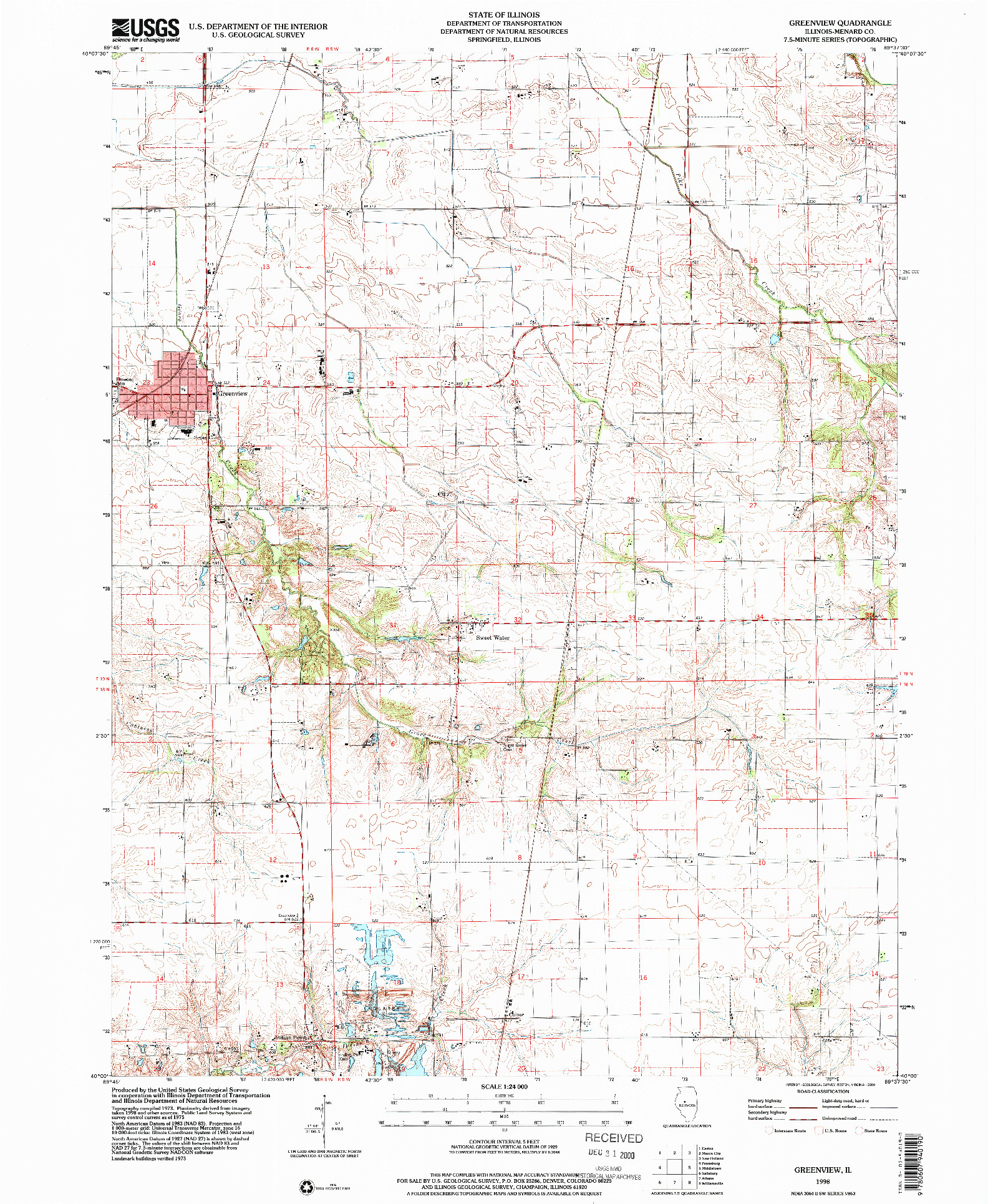 USGS 1:24000-SCALE QUADRANGLE FOR GREENVIEW, IL 1998