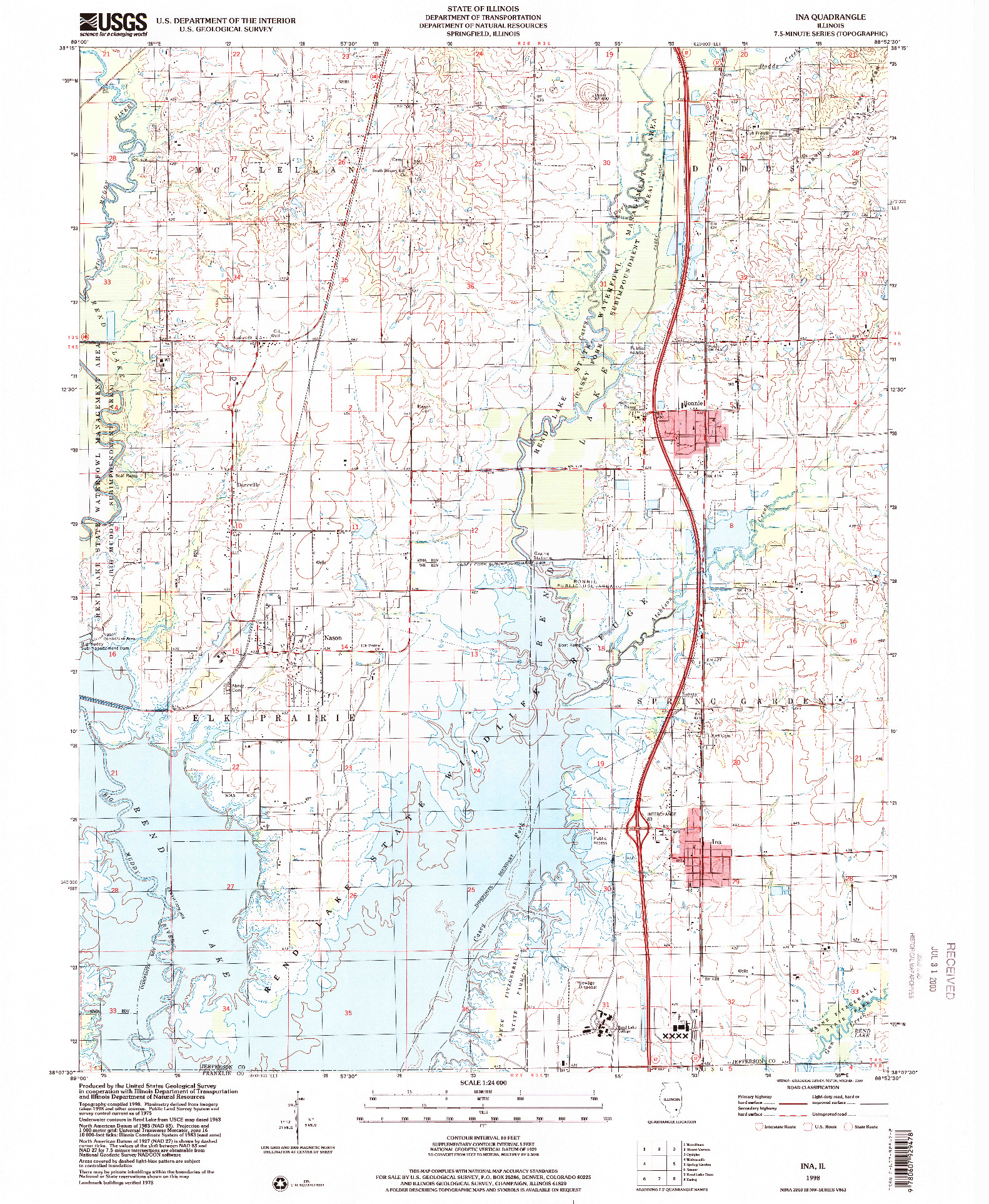USGS 1:24000-SCALE QUADRANGLE FOR INA, IL 1998