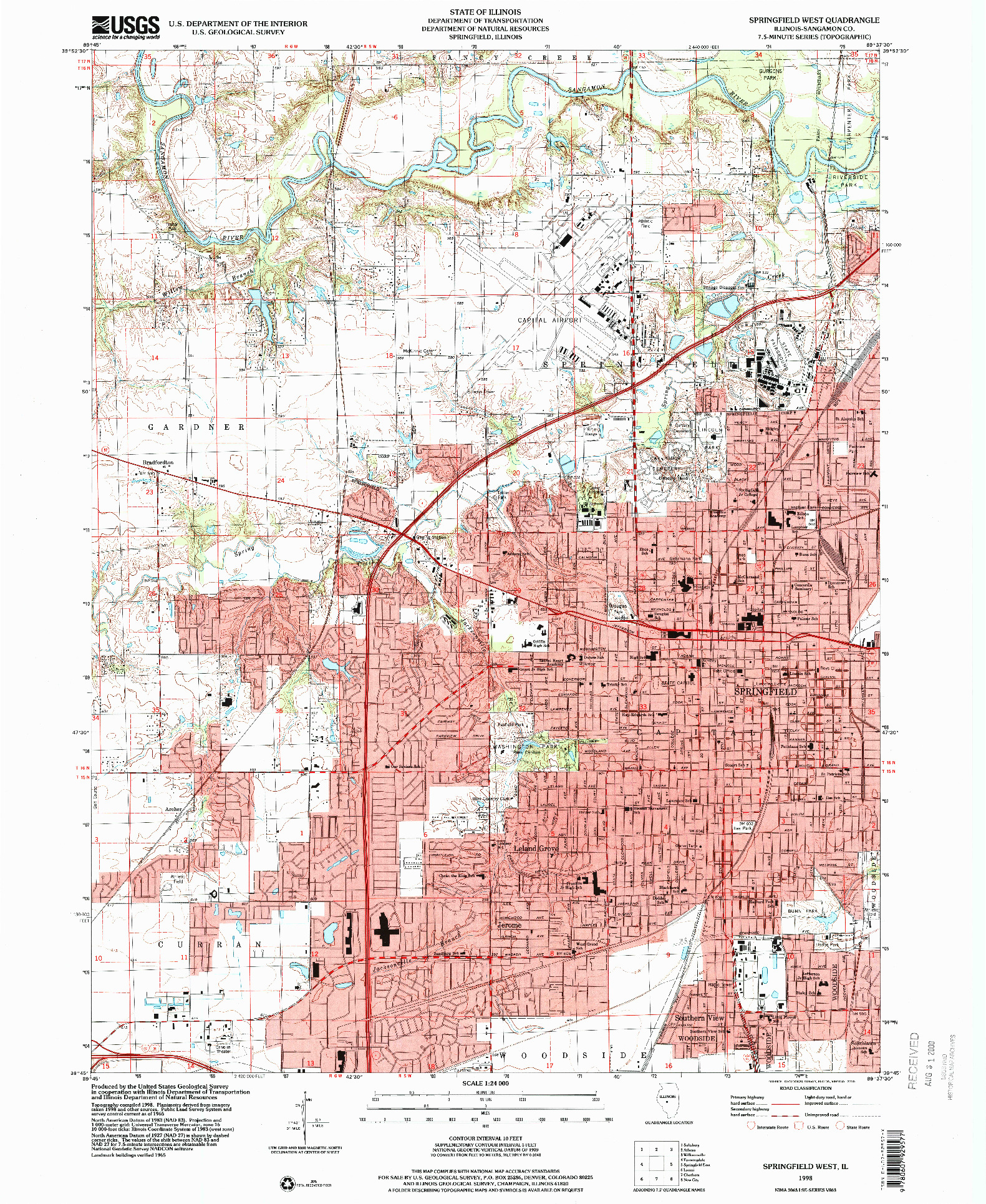 USGS 1:24000-SCALE QUADRANGLE FOR SPRINGFIELD WEST, IL 1998