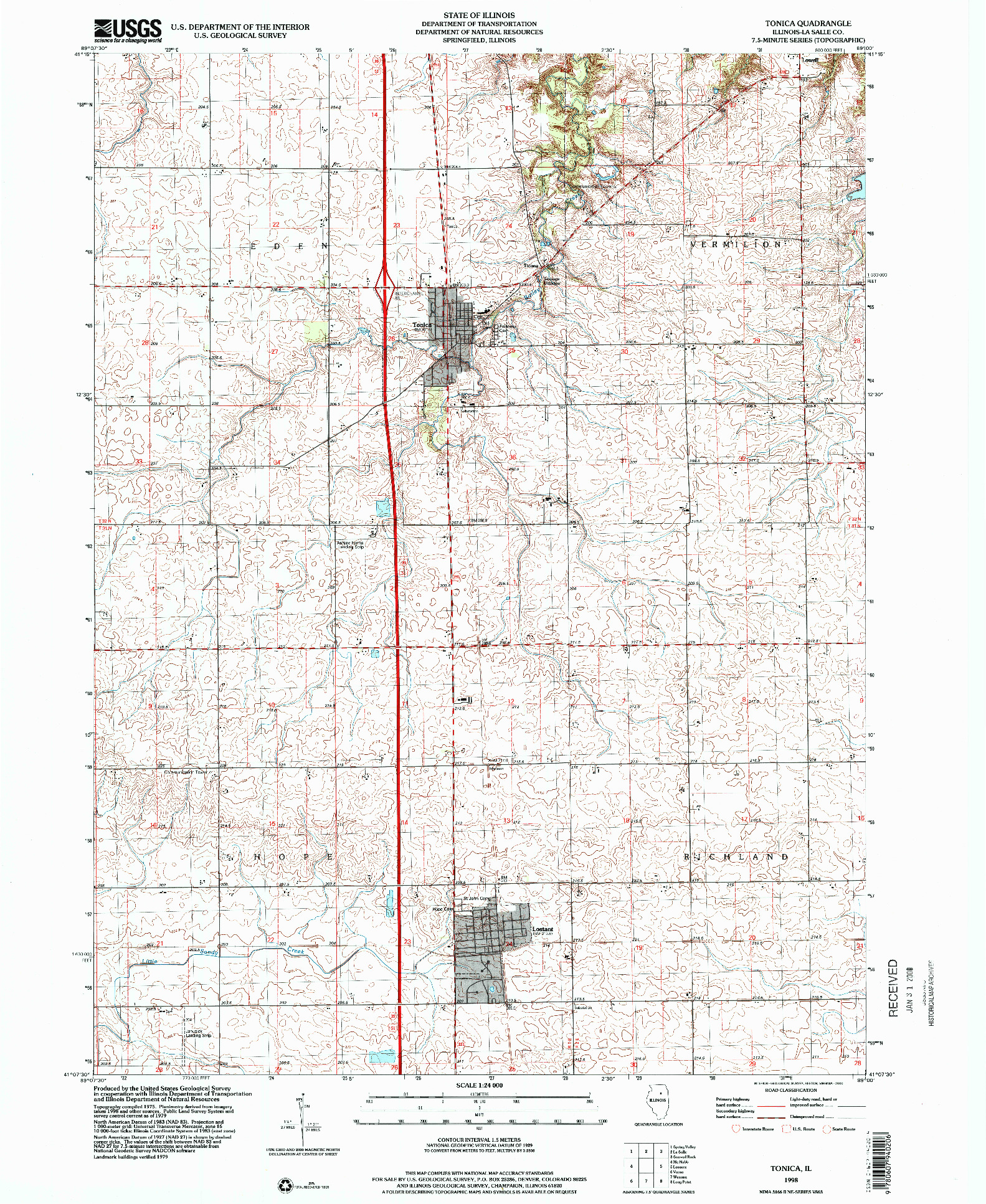 USGS 1:24000-SCALE QUADRANGLE FOR TONICA, IL 1998
