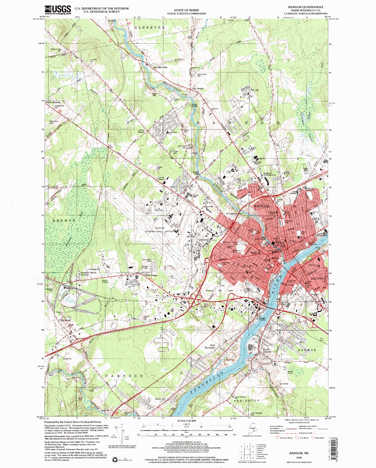 USGS 1:24000-SCALE QUADRANGLE FOR BANGOR, ME 1996