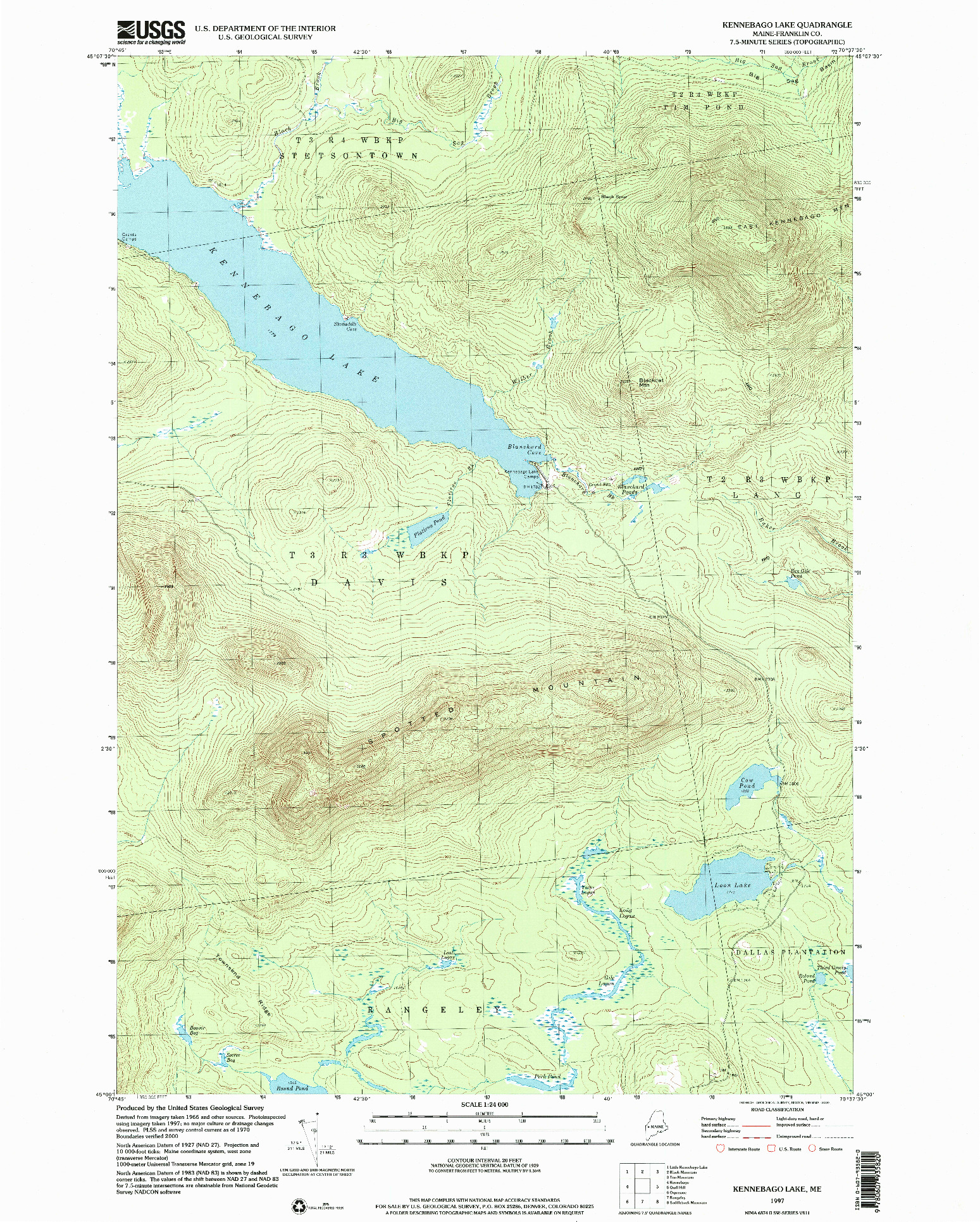 USGS 1:24000-SCALE QUADRANGLE FOR KENNEBAGO LAKE, ME 1997