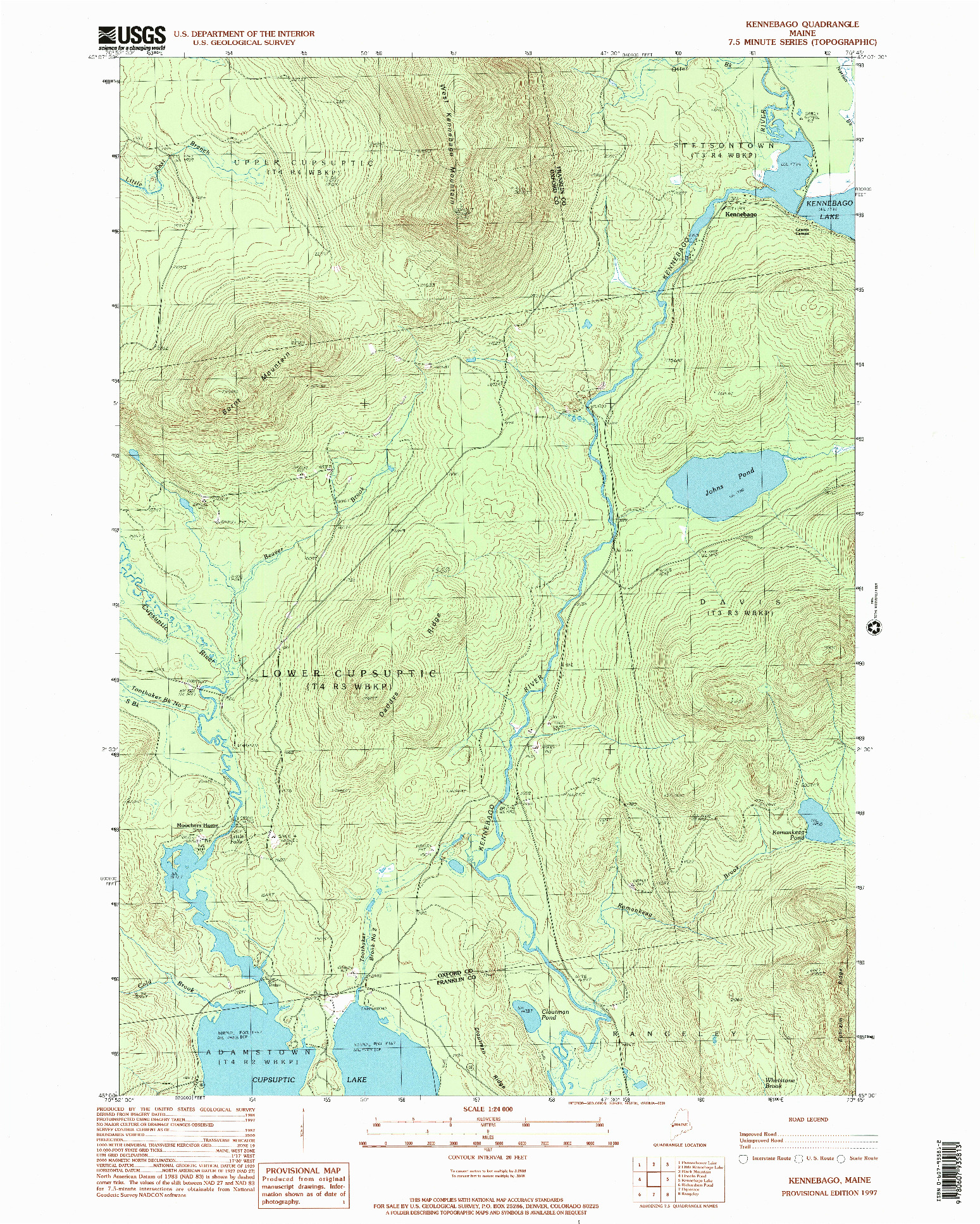 USGS 1:24000-SCALE QUADRANGLE FOR KENNEBAGO, ME 1997