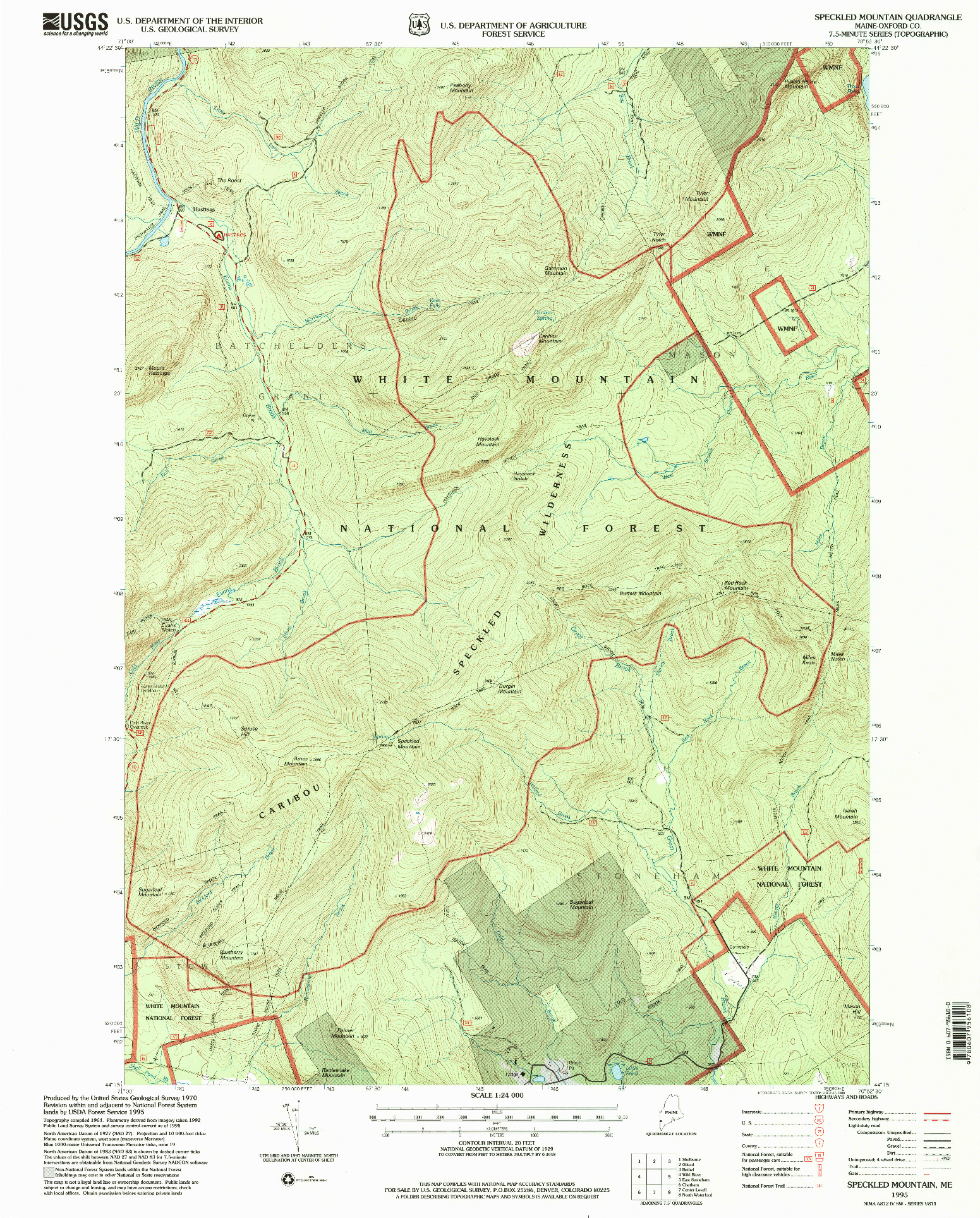 USGS 1:24000-SCALE QUADRANGLE FOR SPECKLED MOUNTAIN, ME 1995