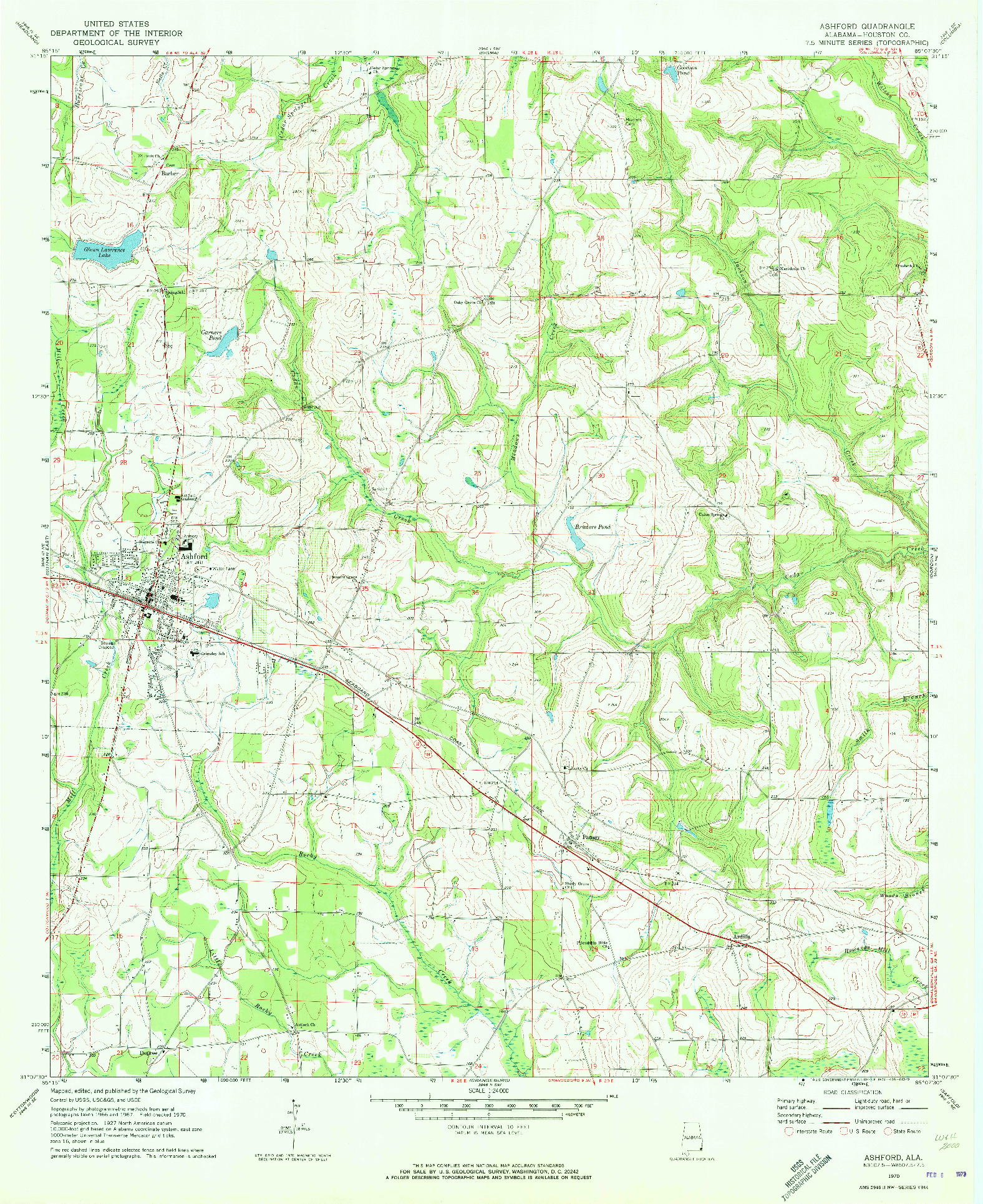 USGS 1:24000-SCALE QUADRANGLE FOR ASHFORD, AL 1970