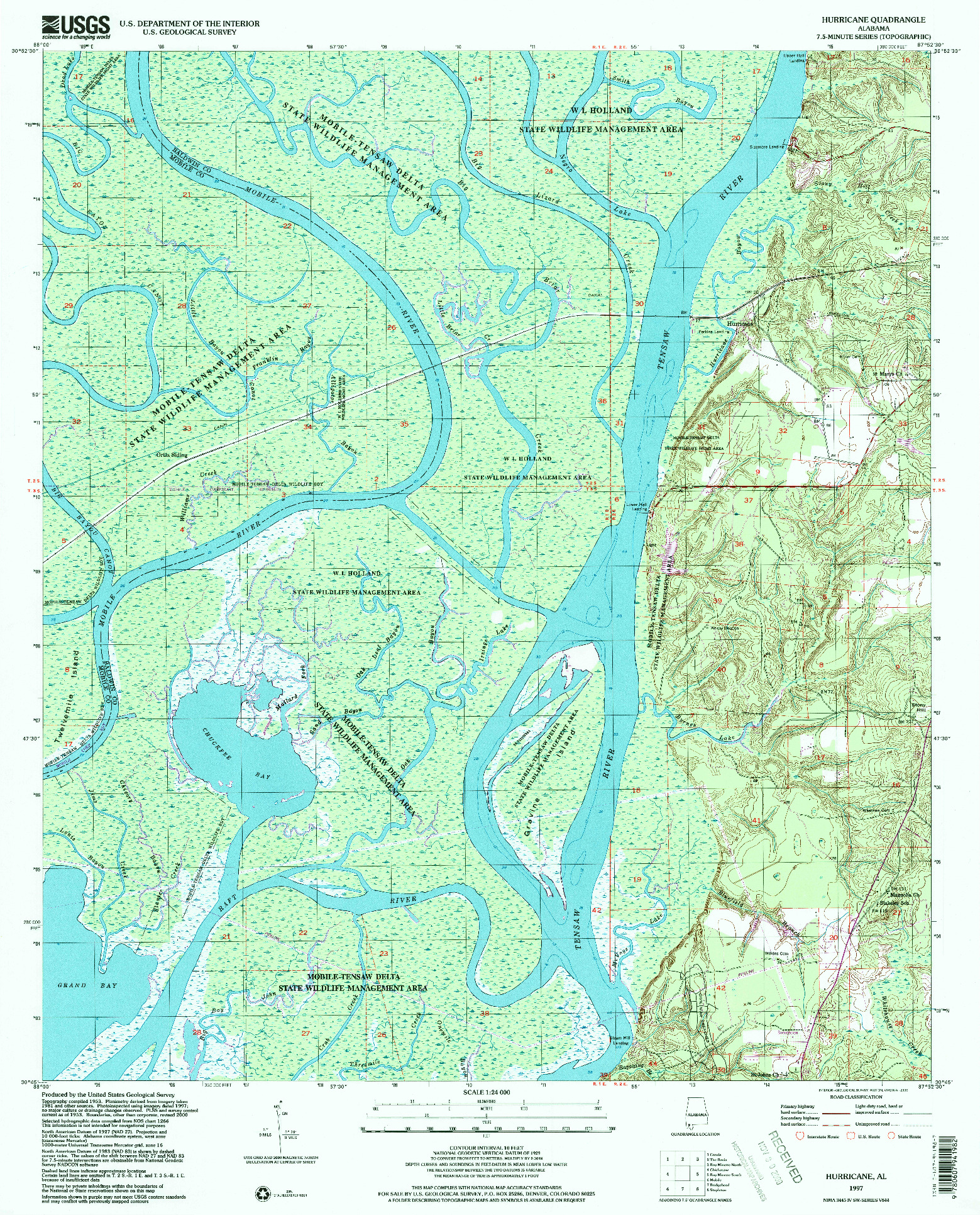 USGS 1:24000-SCALE QUADRANGLE FOR HURRICANE, AL 1997