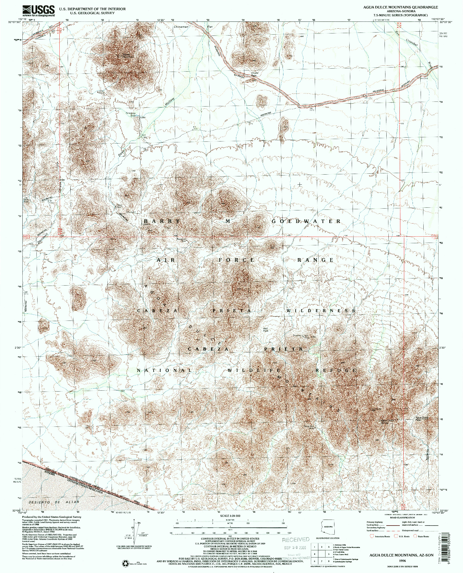 USGS 1:24000-SCALE QUADRANGLE FOR AGUA DULCE MOUNTAINS, AZ 1996