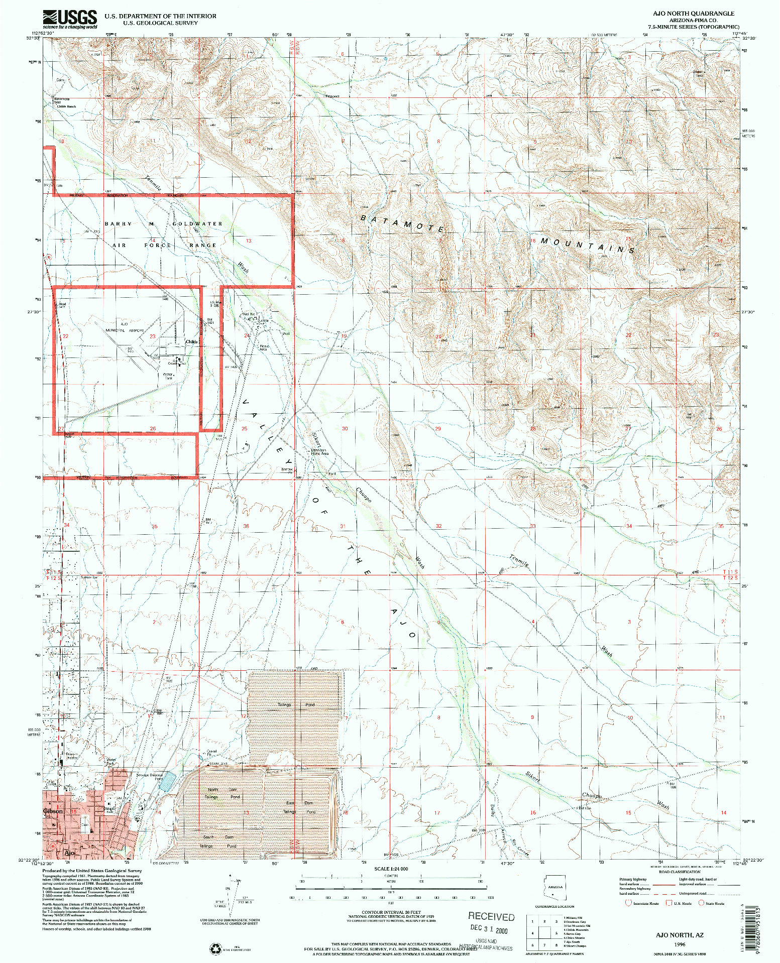 USGS 1:24000-SCALE QUADRANGLE FOR AJO NORTH, AZ 1996
