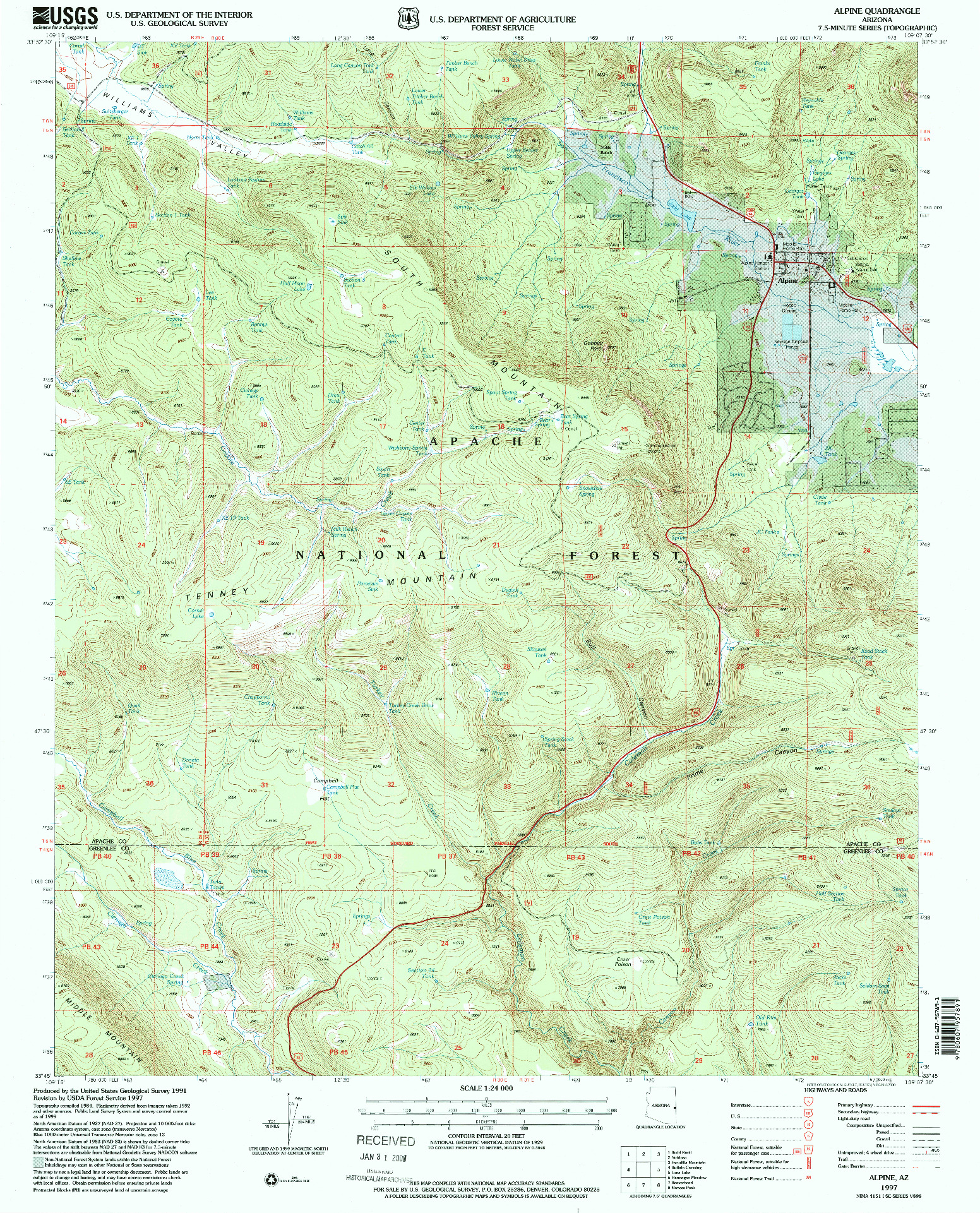 USGS 1:24000-SCALE QUADRANGLE FOR ALPINE, AZ 1997