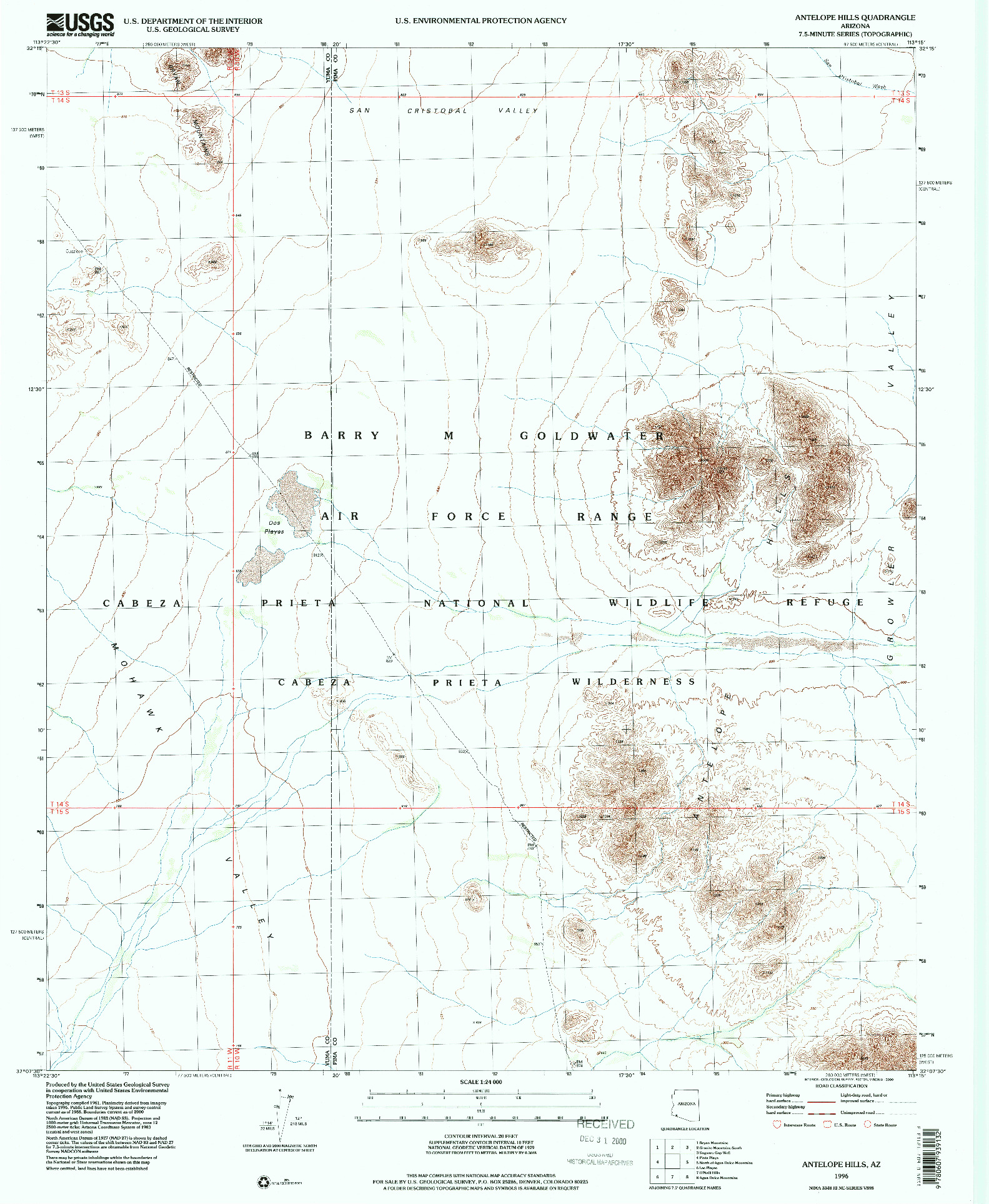 USGS 1:24000-SCALE QUADRANGLE FOR ANTELOPE HILLS, AZ 1996