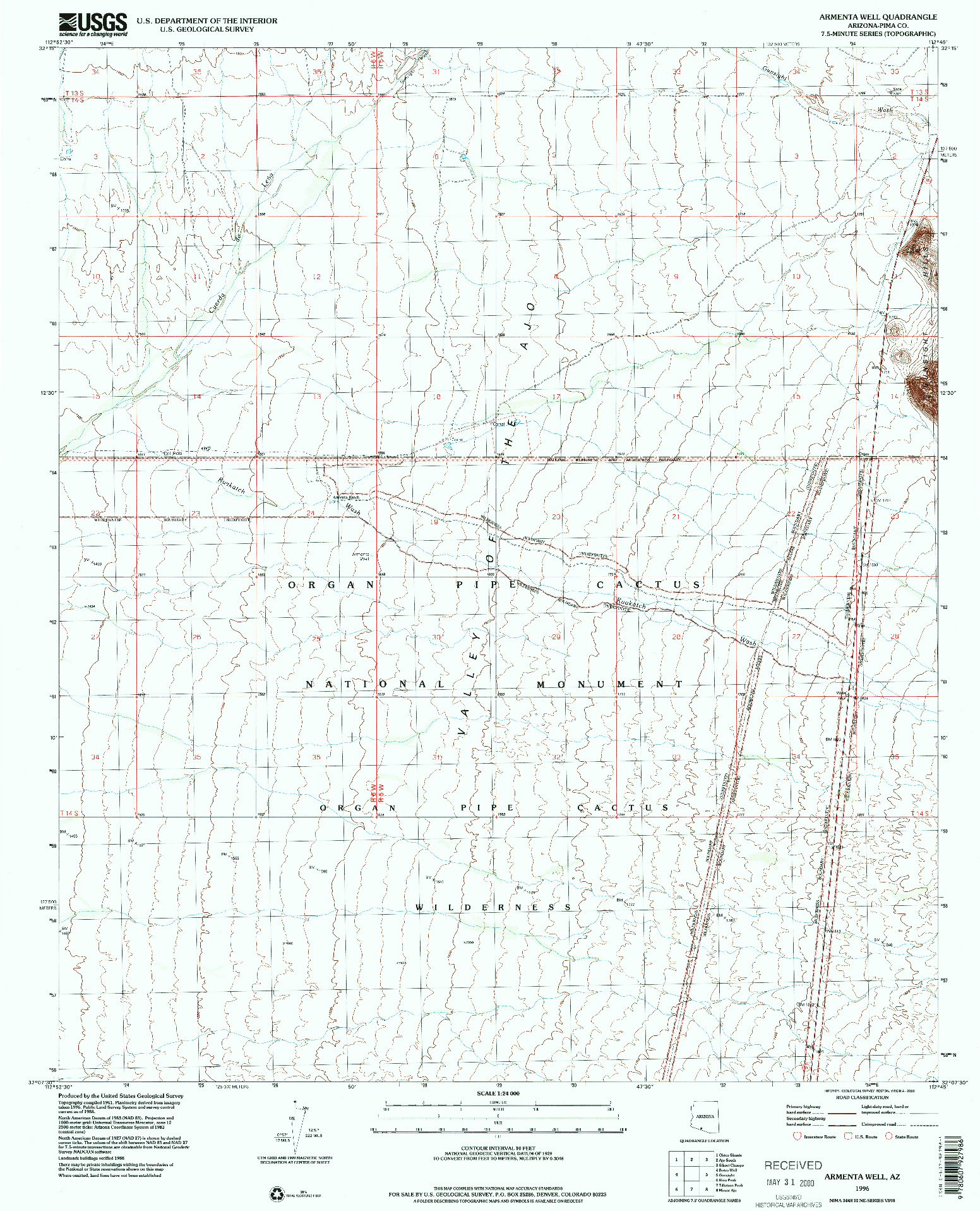 USGS 1:24000-SCALE QUADRANGLE FOR ARMENTA WELL, AZ 1996