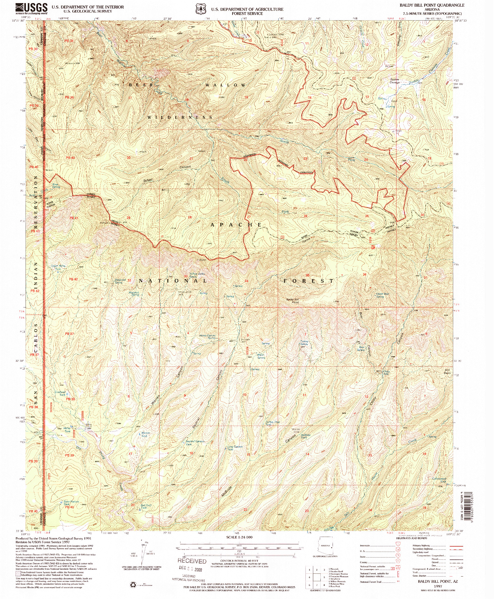 USGS 1:24000-SCALE QUADRANGLE FOR BALDY BILL POINT, AZ 1997