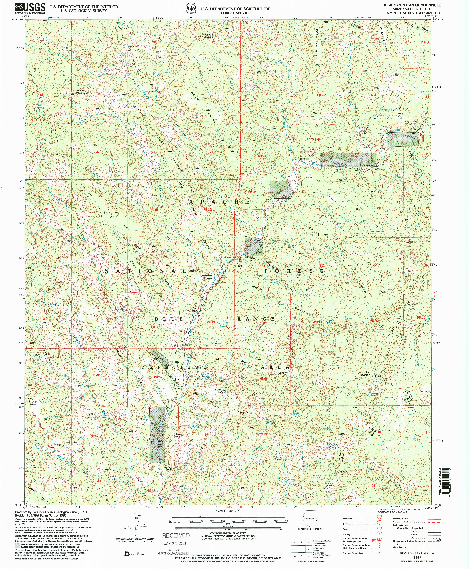 USGS 1:24000-SCALE QUADRANGLE FOR BEAR MOUNTAIN, AZ 1997