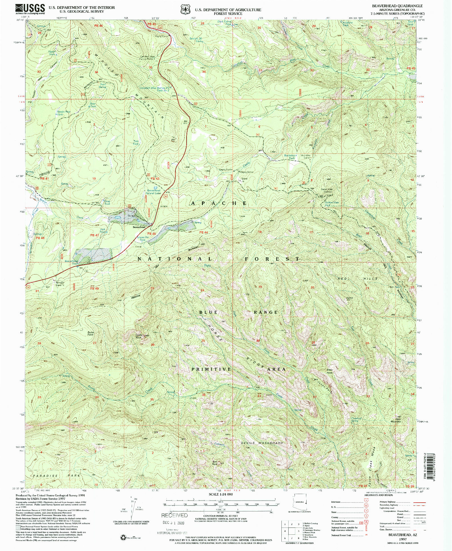 USGS 1:24000-SCALE QUADRANGLE FOR BEAVERHEAD, AZ 1997