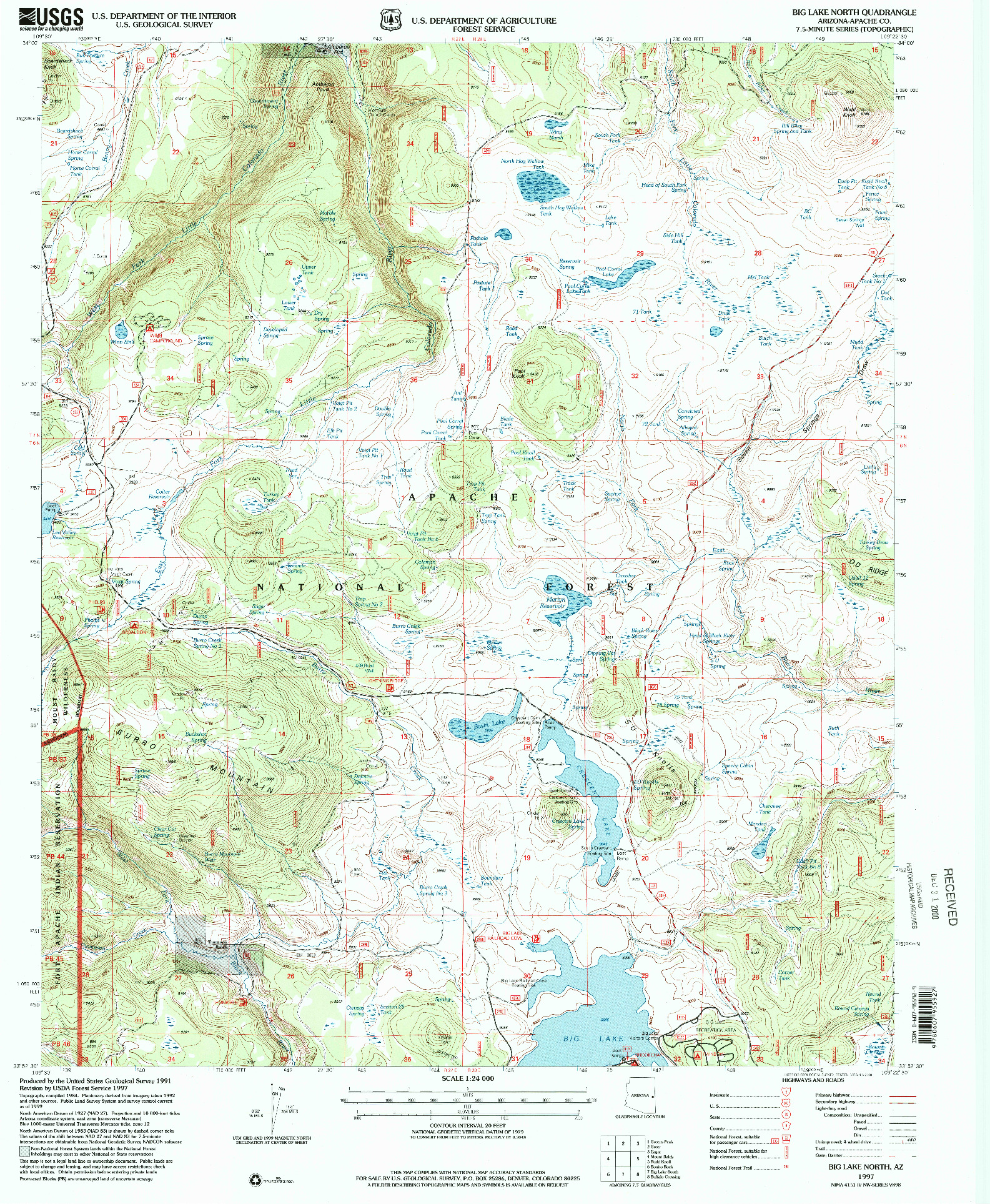 USGS 1:24000-SCALE QUADRANGLE FOR BIG LAKE NORTH, AZ 1997