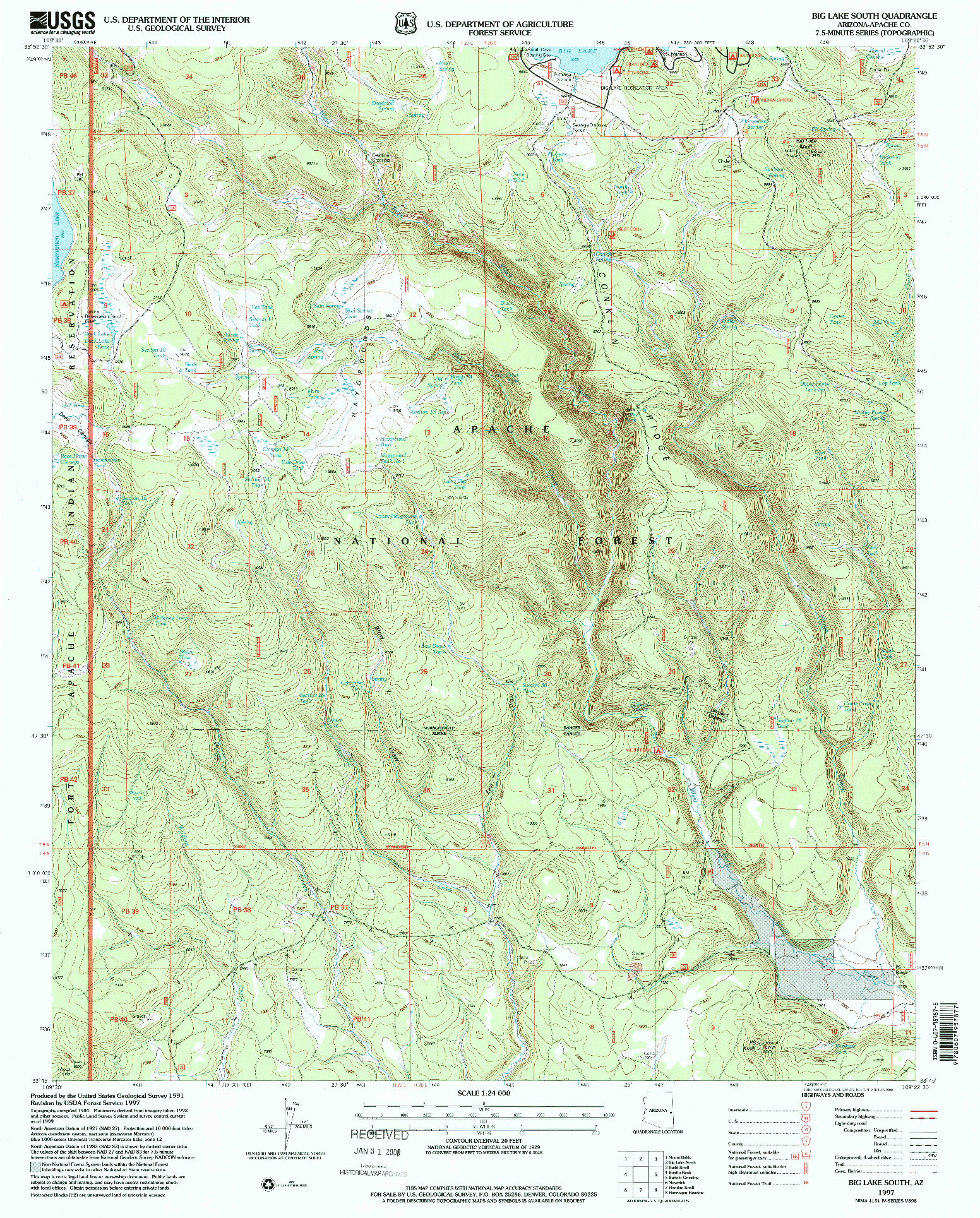 USGS 1:24000-SCALE QUADRANGLE FOR BIG LAKE SOUTH, AZ 1997