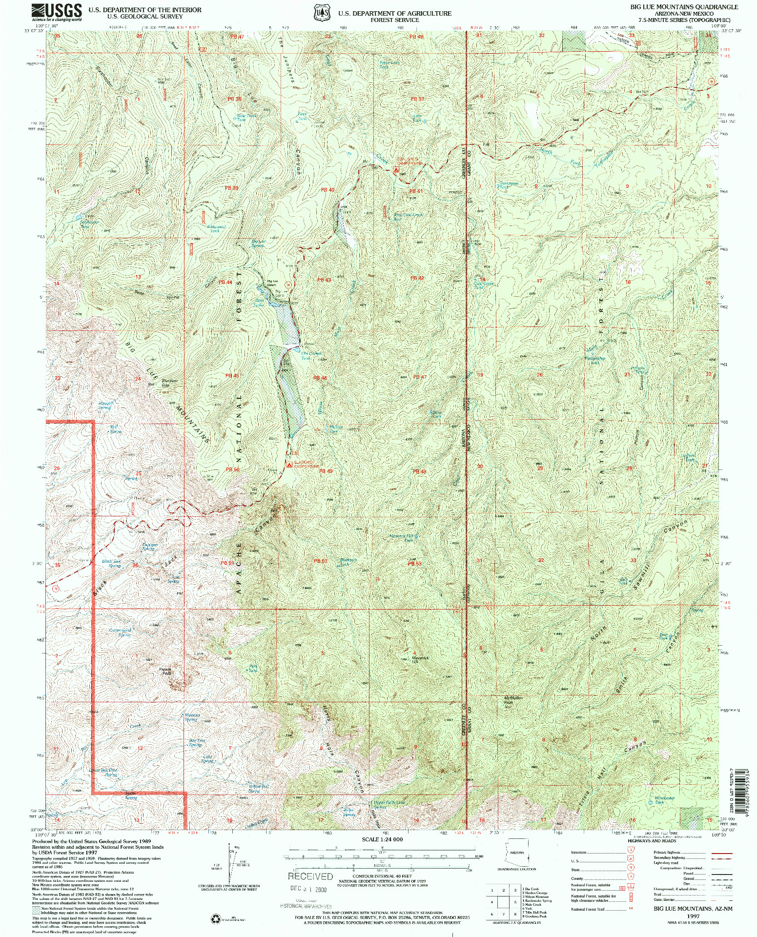 USGS 1:24000-SCALE QUADRANGLE FOR BIG LUE MOUNTAINS, AZ 1997