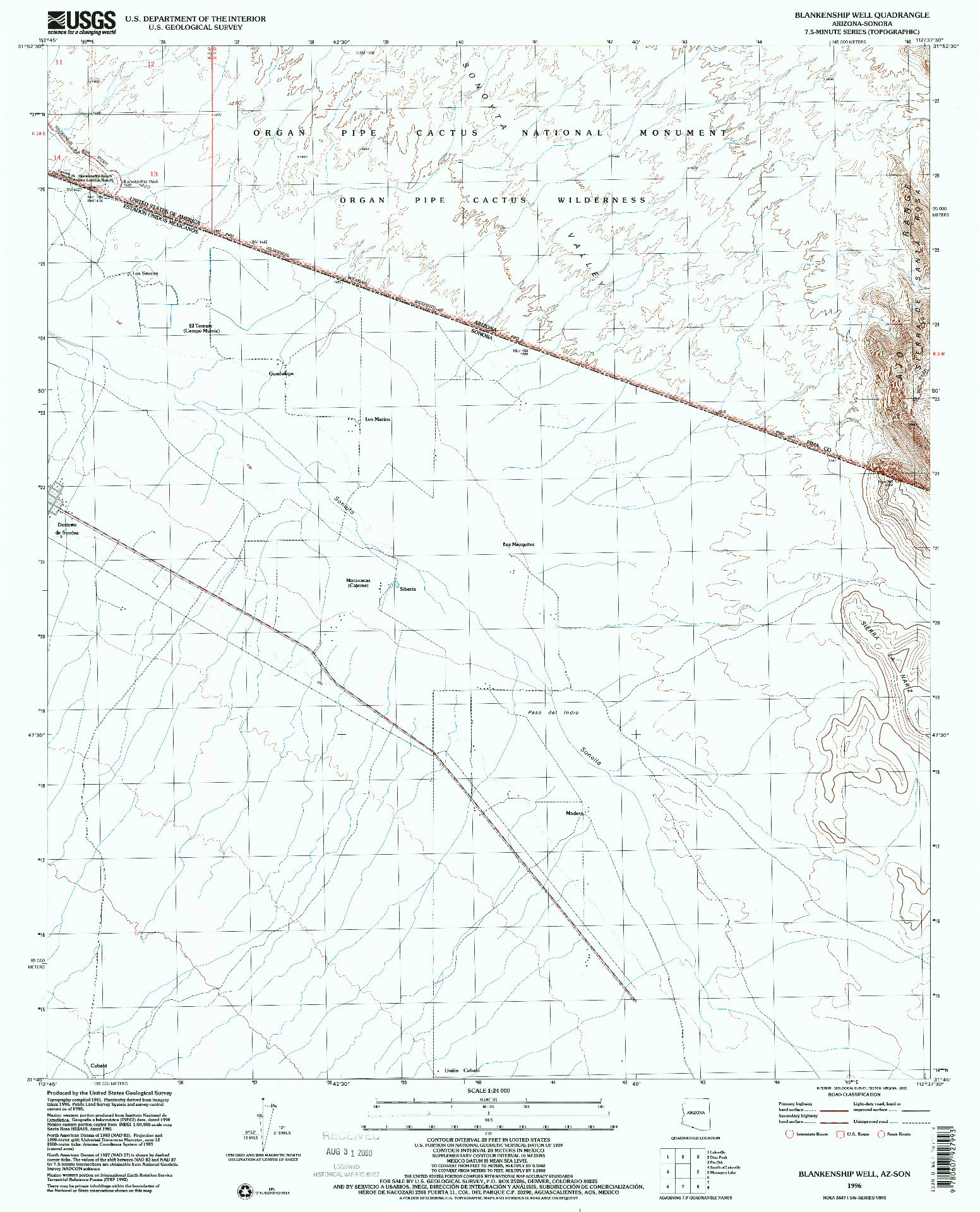 USGS 1:24000-SCALE QUADRANGLE FOR BLANKENSHIP WELL, AZ 1996