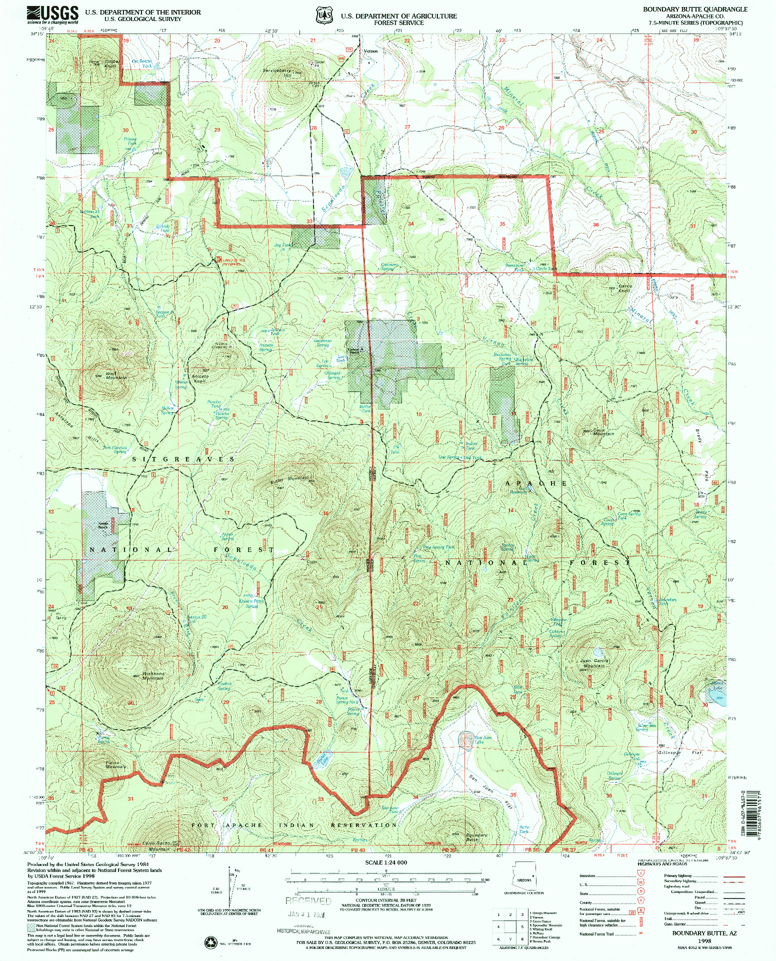 USGS 1:24000-SCALE QUADRANGLE FOR BOUNDARY BUTTE, AZ 1998