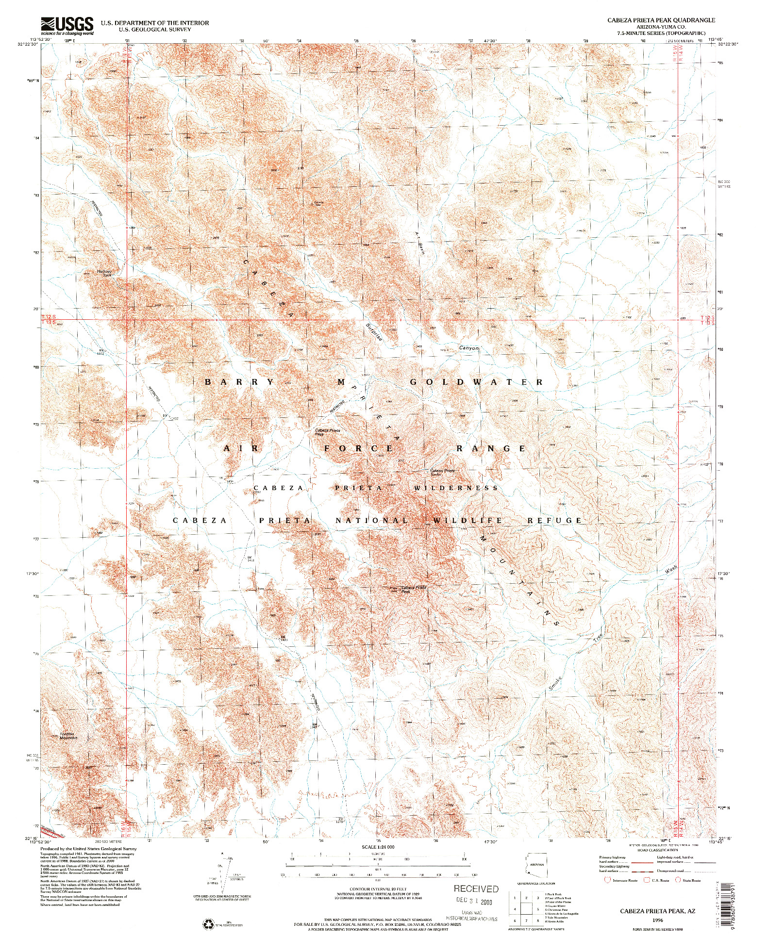 USGS 1:24000-SCALE QUADRANGLE FOR CABEZA PRIETA PEAK, AZ 1996