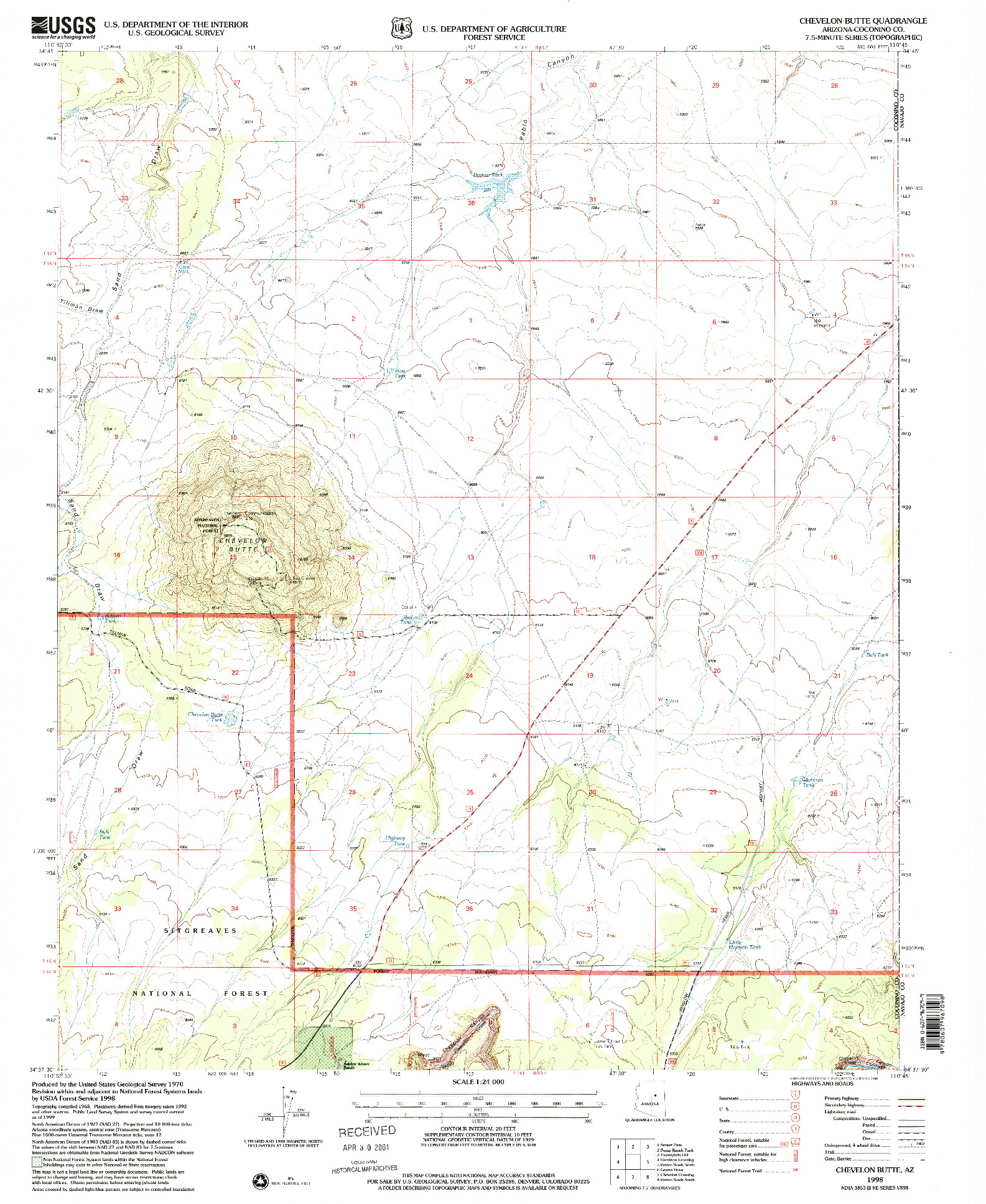 USGS 1:24000-SCALE QUADRANGLE FOR CHEVELON BUTTE, AZ 1998