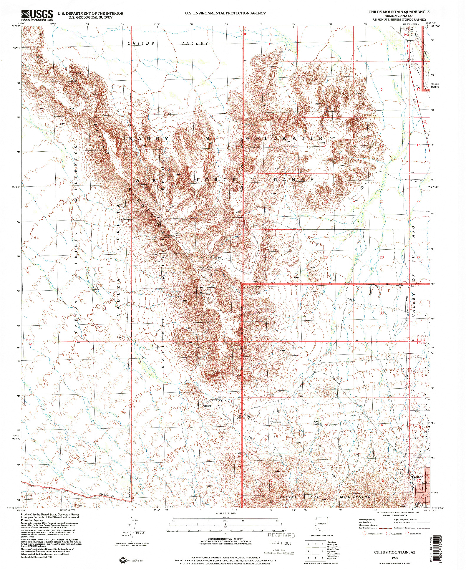 USGS 1:24000-SCALE QUADRANGLE FOR CHILDS MOUNTAIN, AZ 1996