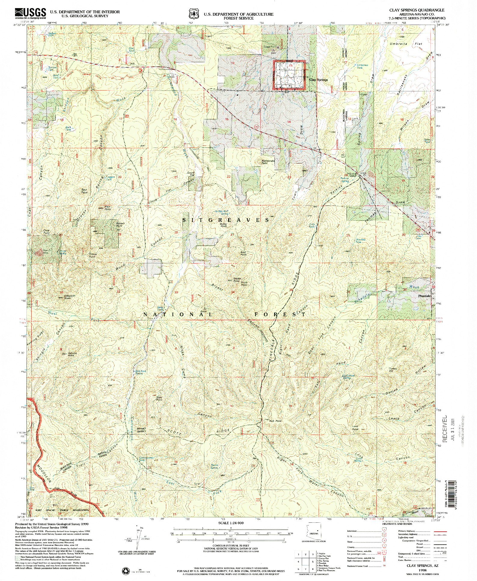 USGS 1:24000-SCALE QUADRANGLE FOR CLAY SPRINGS, AZ 1998