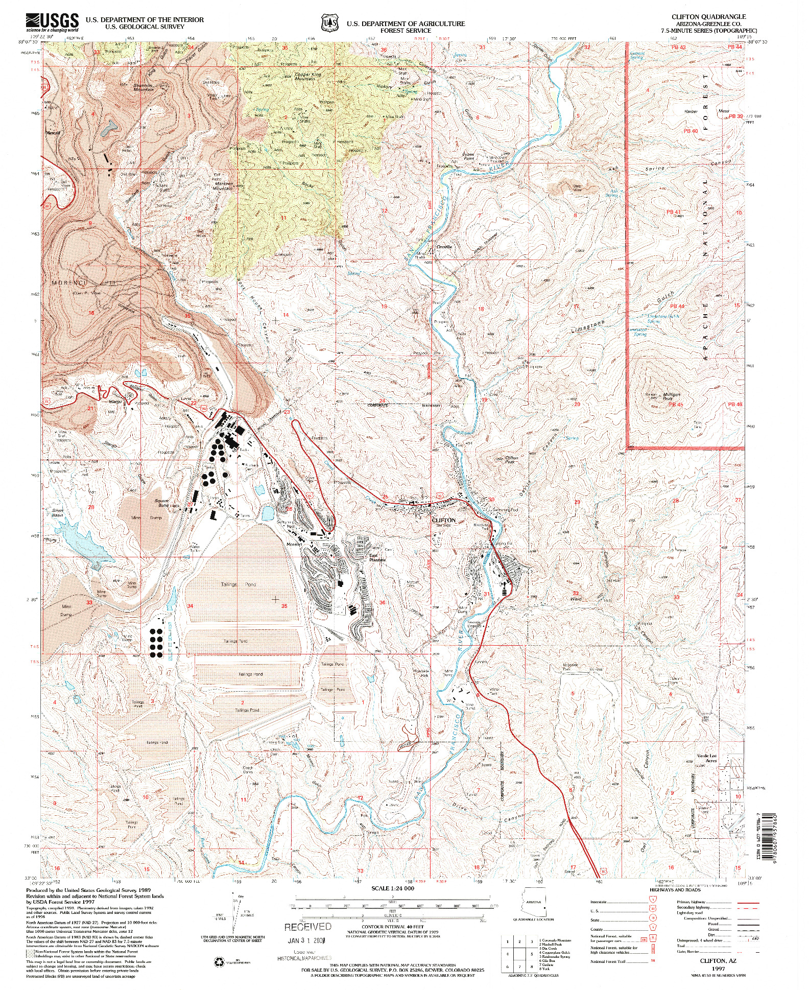 USGS 1:24000-SCALE QUADRANGLE FOR CLIFTON, AZ 1997