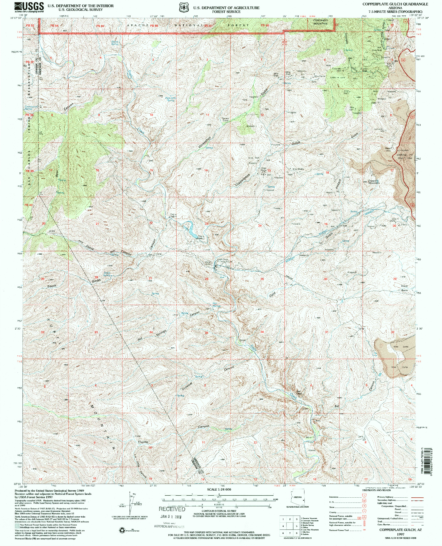 USGS 1:24000-SCALE QUADRANGLE FOR COPPERPLATE GULCH, AZ 1997