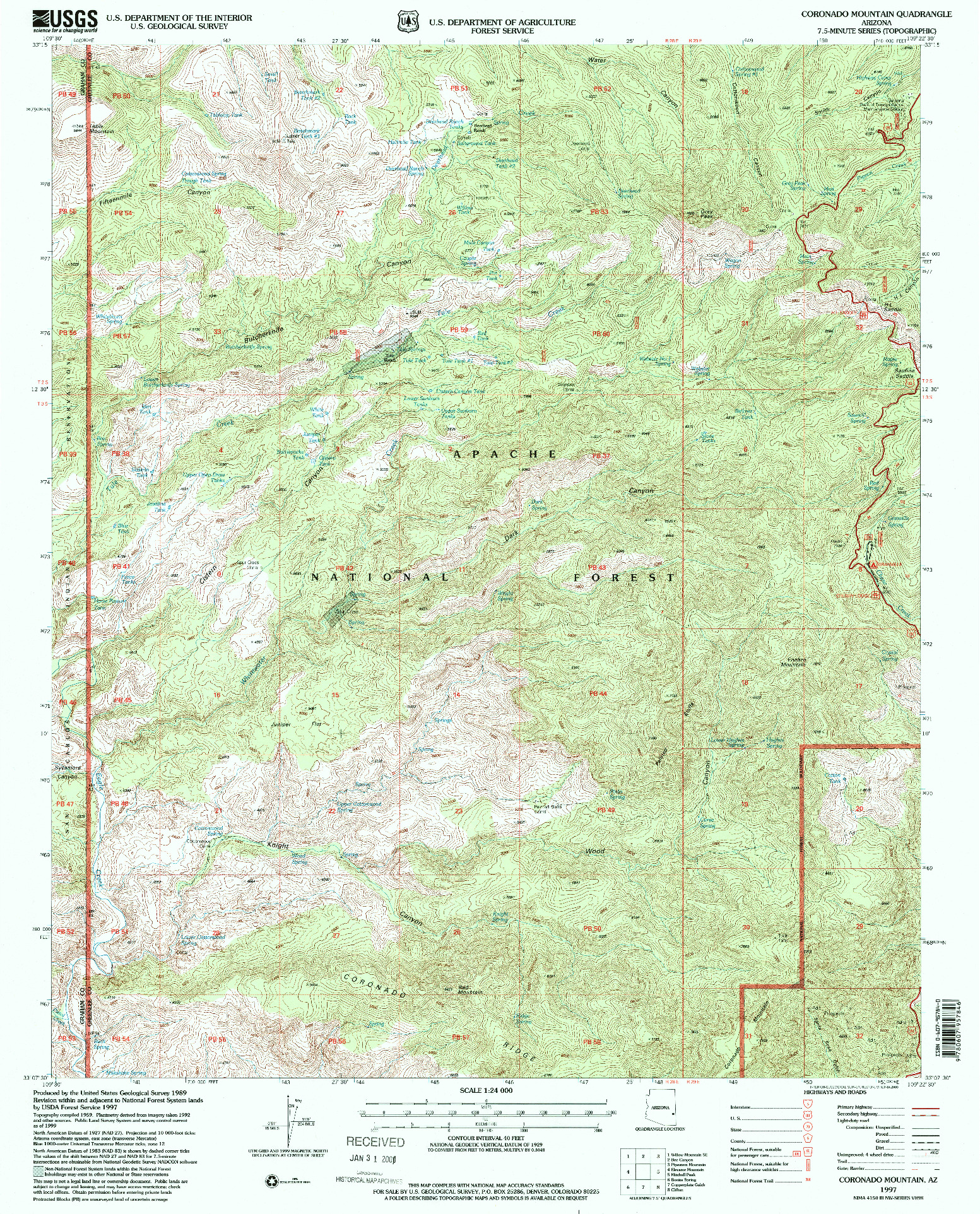 USGS 1:24000-SCALE QUADRANGLE FOR CORONADO MOUNTAIN, AZ 1997