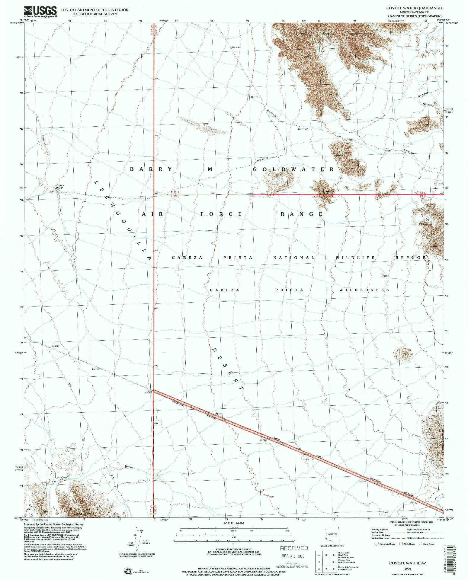 USGS 1:24000-SCALE QUADRANGLE FOR COYOTE WATER, AZ 1996