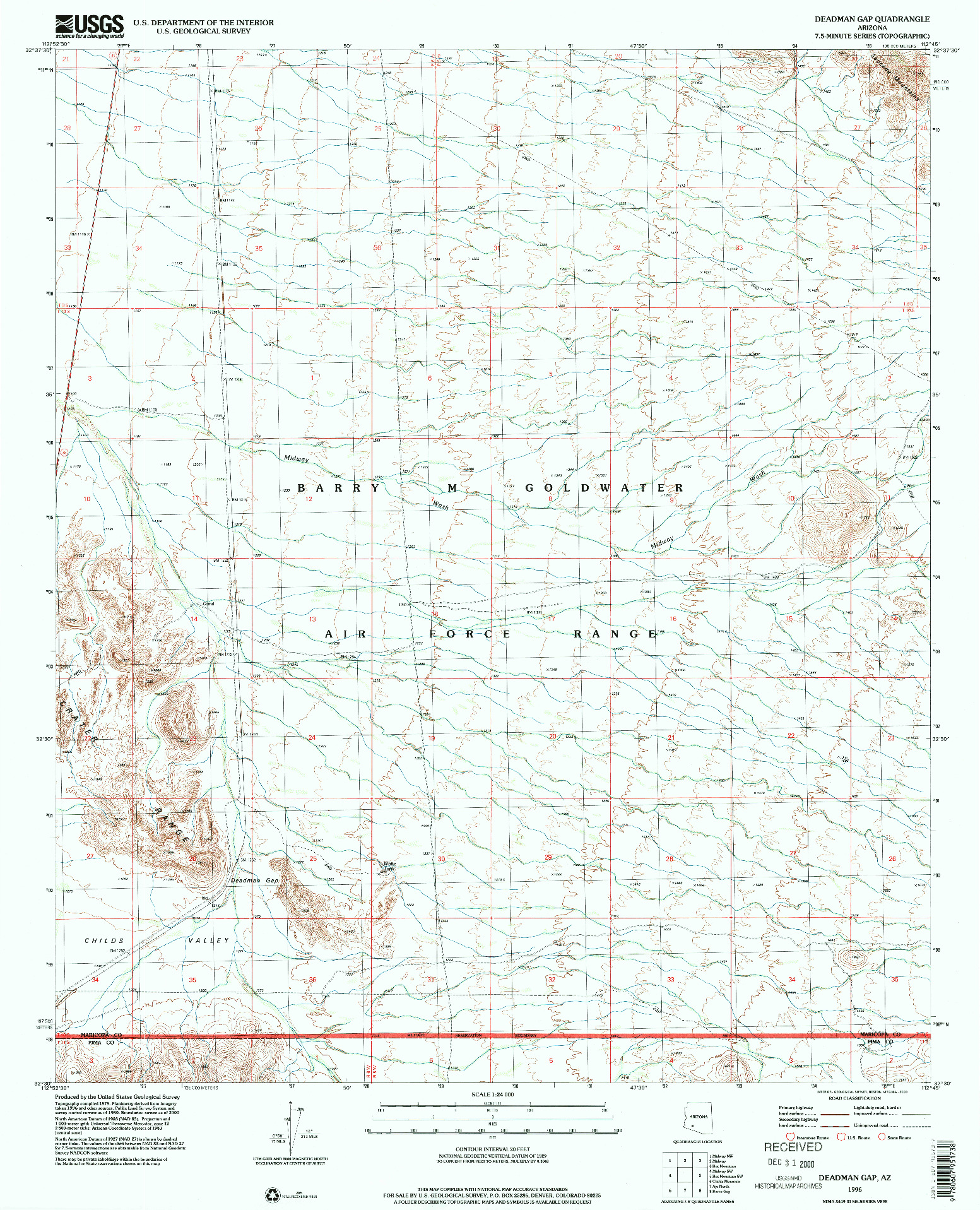 USGS 1:24000-SCALE QUADRANGLE FOR DEADMAN GAP, AZ 1996