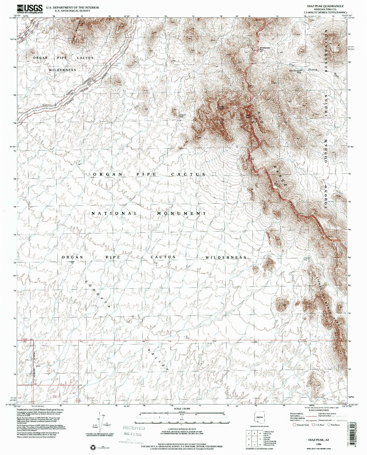 USGS 1:24000-SCALE QUADRANGLE FOR DIAZ PEAK, AZ 1996