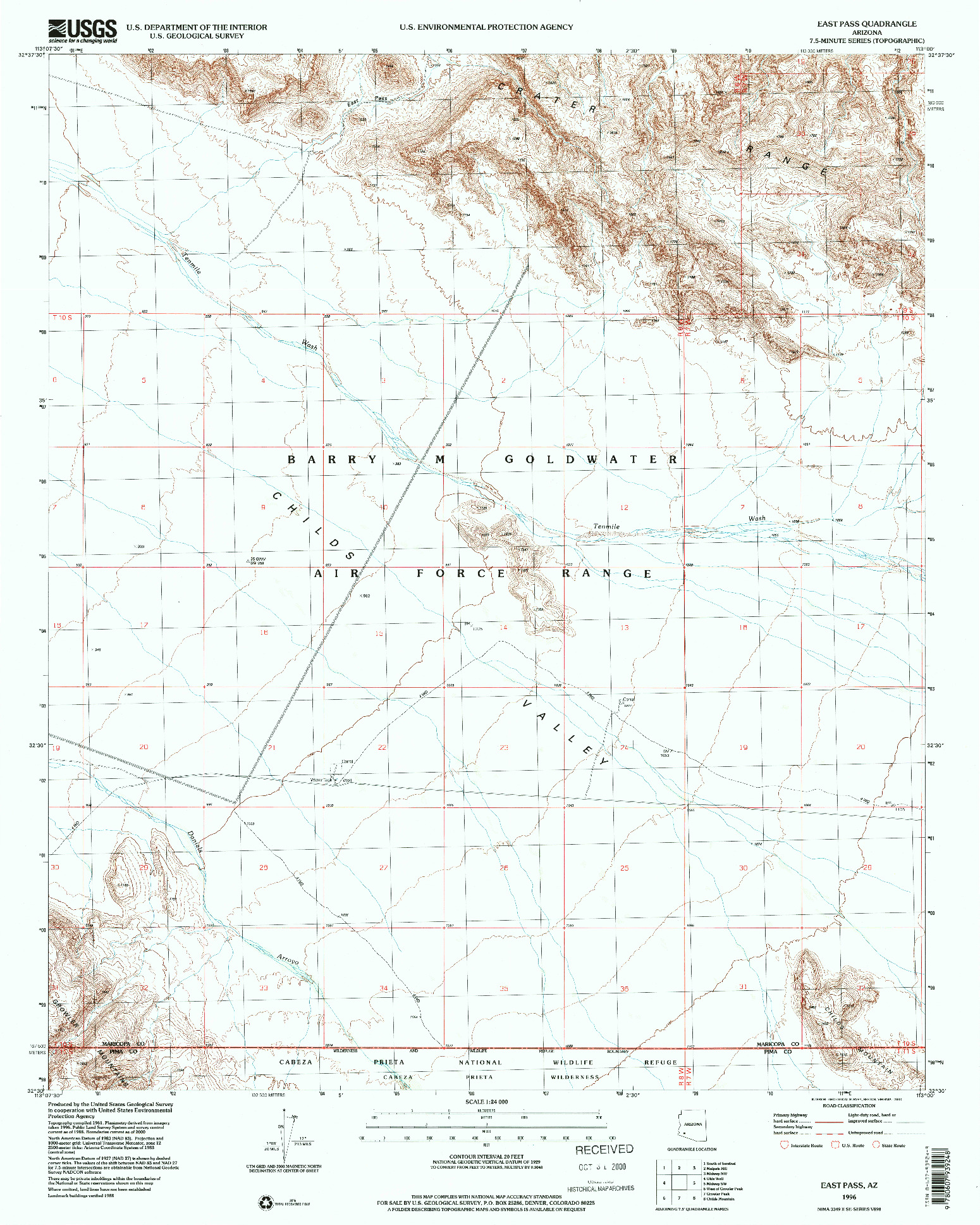 USGS 1:24000-SCALE QUADRANGLE FOR EAST PASS, AZ 1996