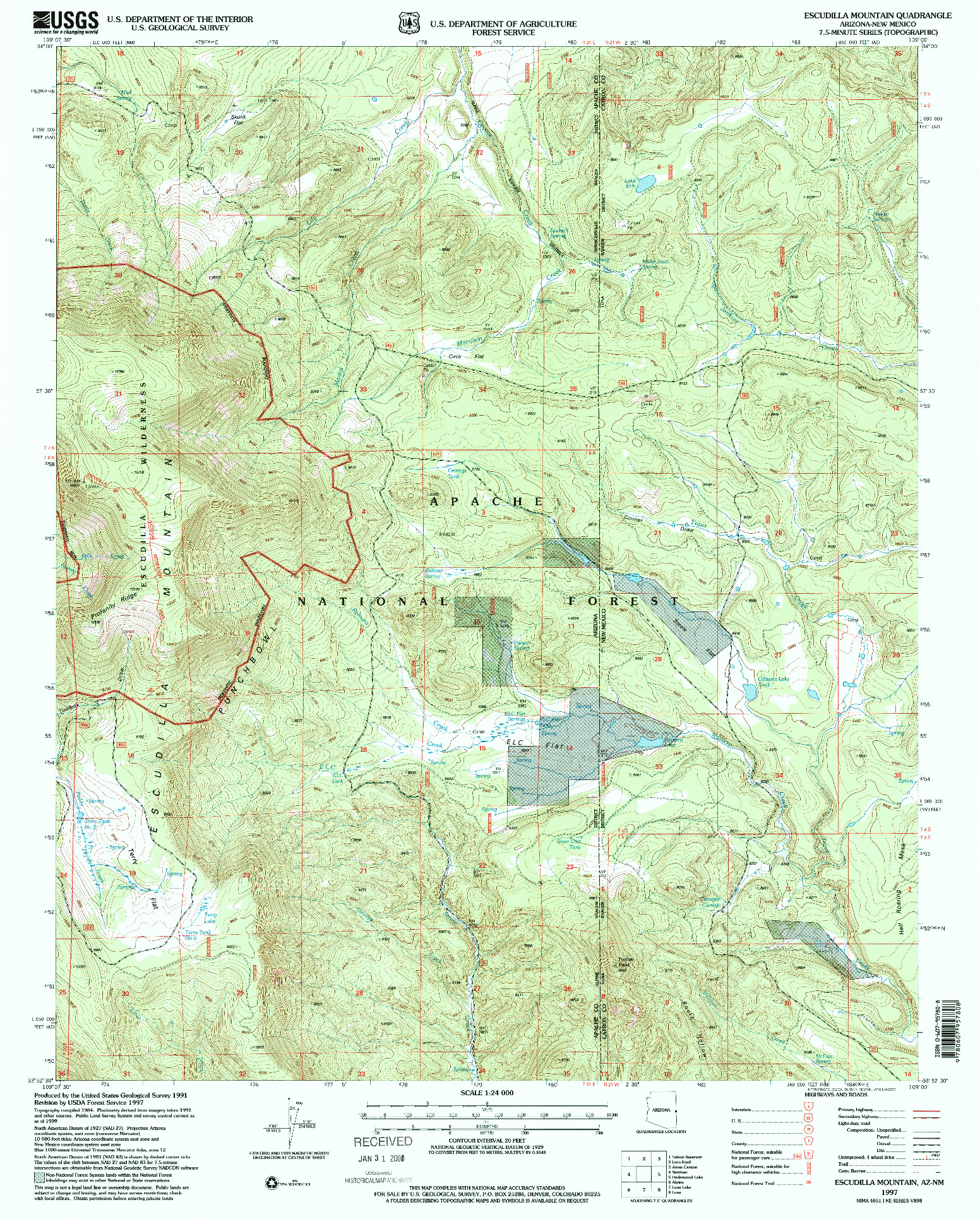 USGS 1:24000-SCALE QUADRANGLE FOR ESCUDILLA MOUNTAIN, AZ 1997
