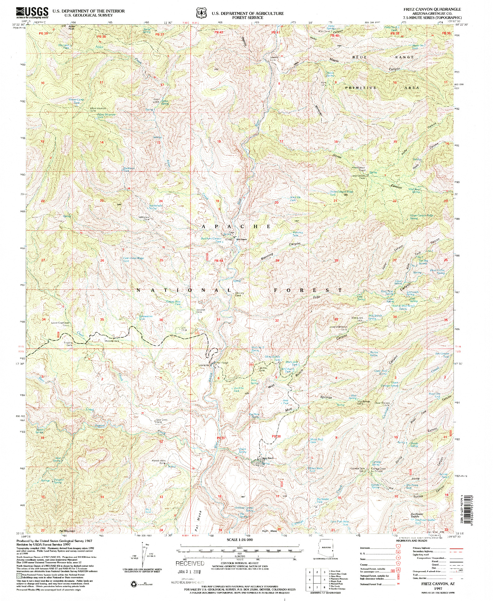 USGS 1:24000-SCALE QUADRANGLE FOR FRITZ CANYON, AZ 1997