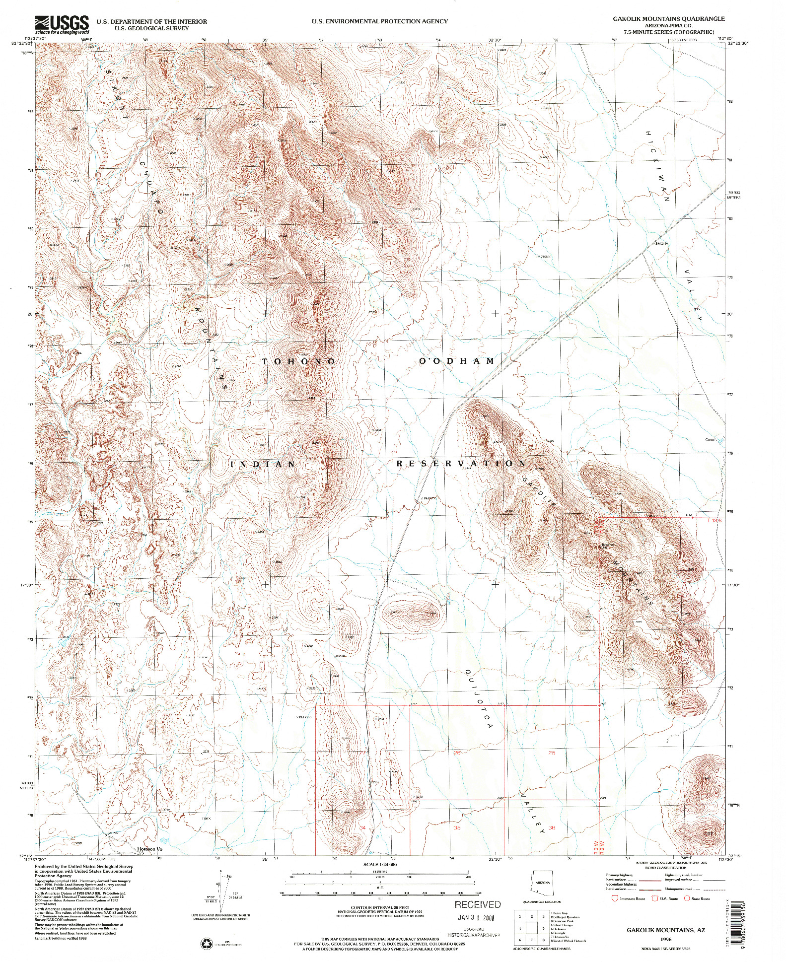 USGS 1:24000-SCALE QUADRANGLE FOR GAKOLIK MOUNTAINS, AZ 1996