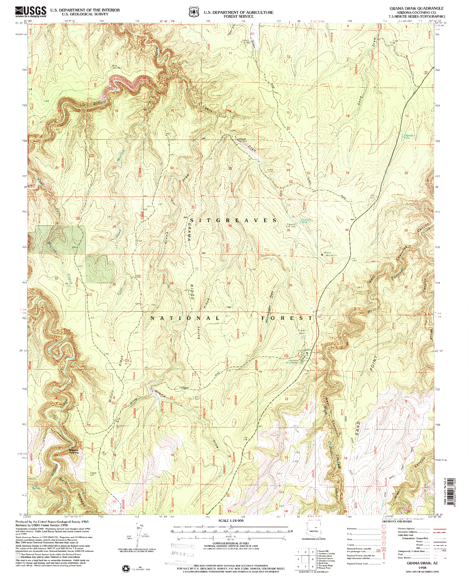 USGS 1:24000-SCALE QUADRANGLE FOR GRAMA DRAW, AZ 1998