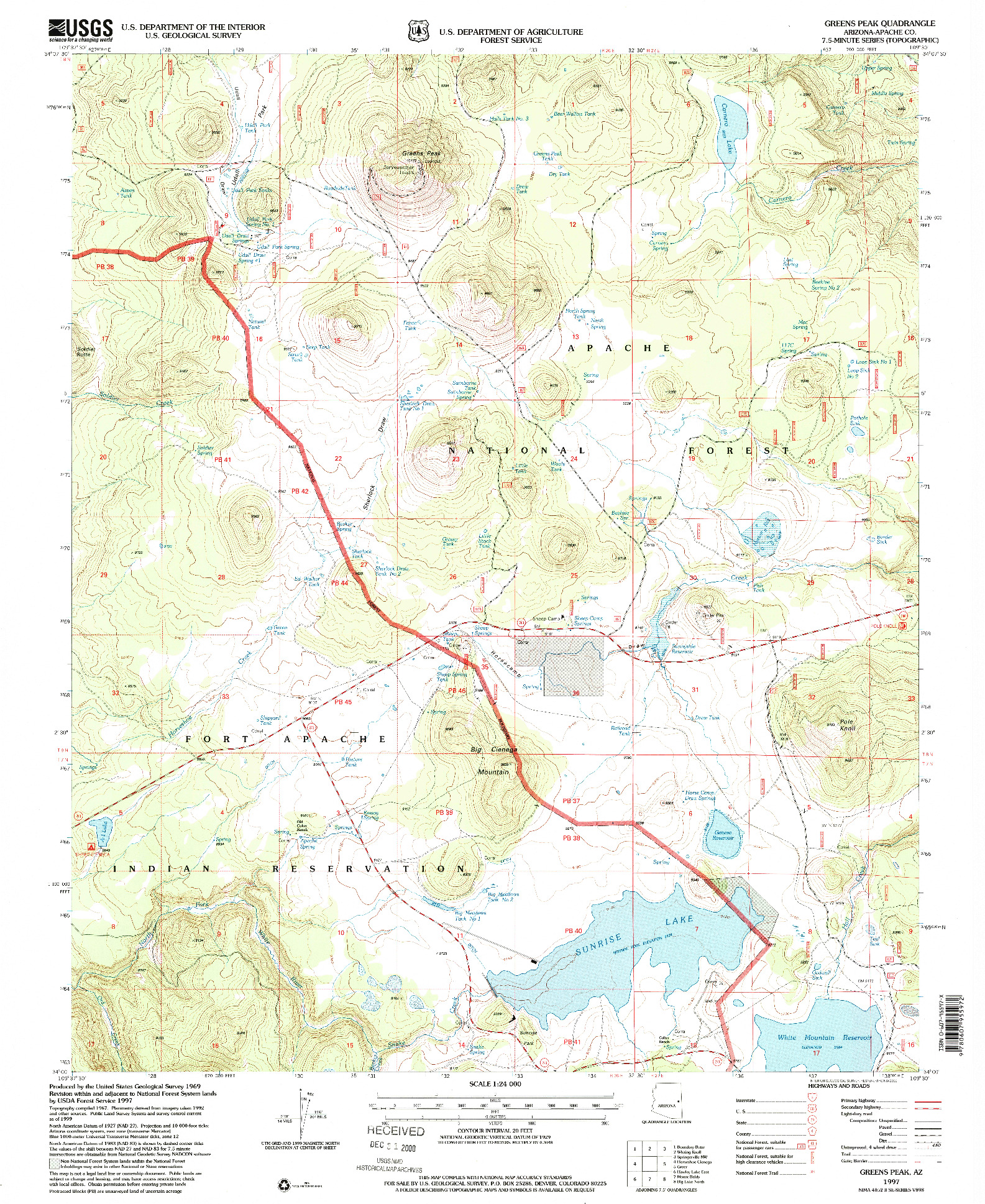 USGS 1:24000-SCALE QUADRANGLE FOR GREENS PEAK, AZ 1997